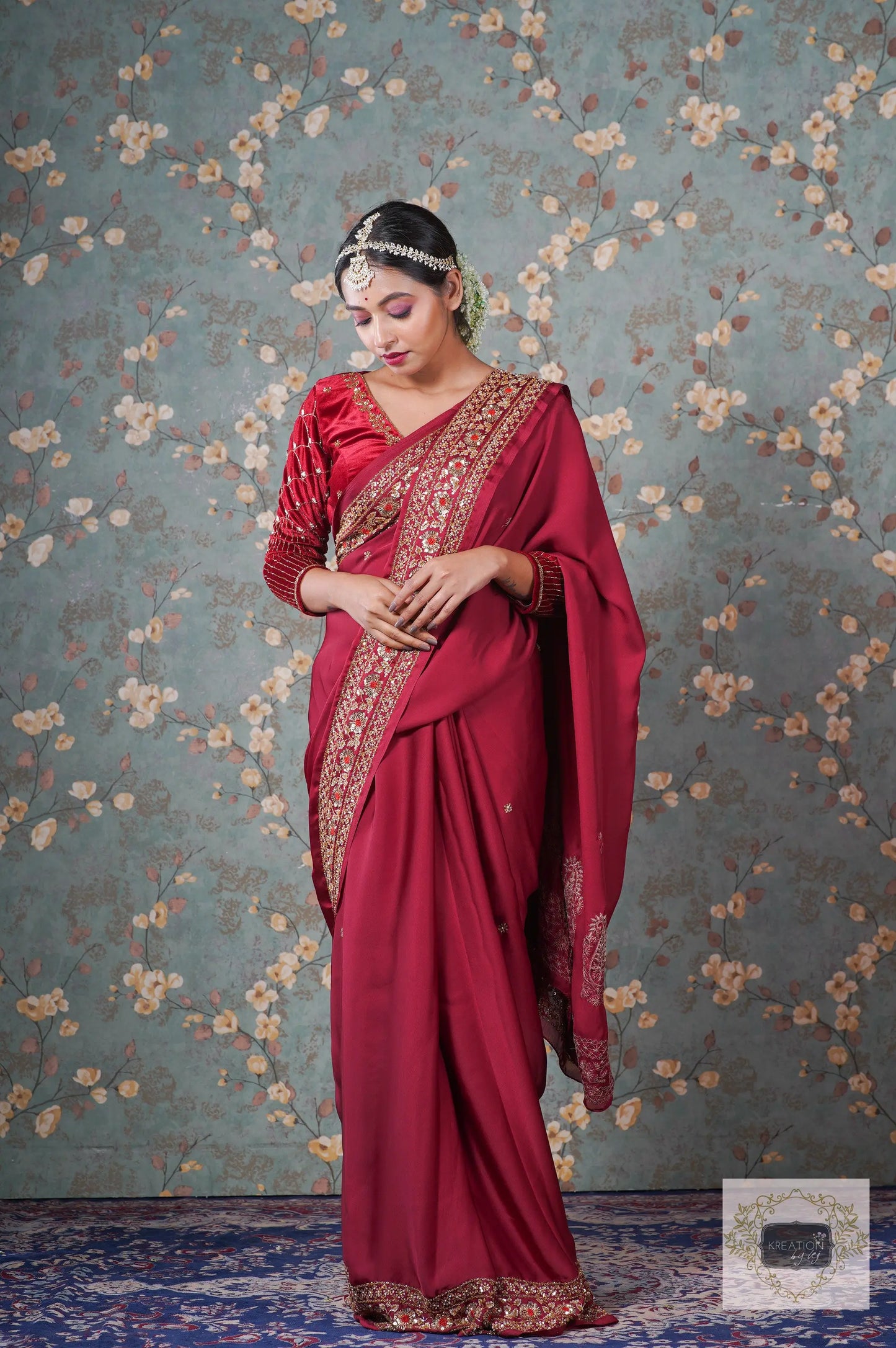 Maroon Crepe Silk Prajoti Saree kreationbykj
