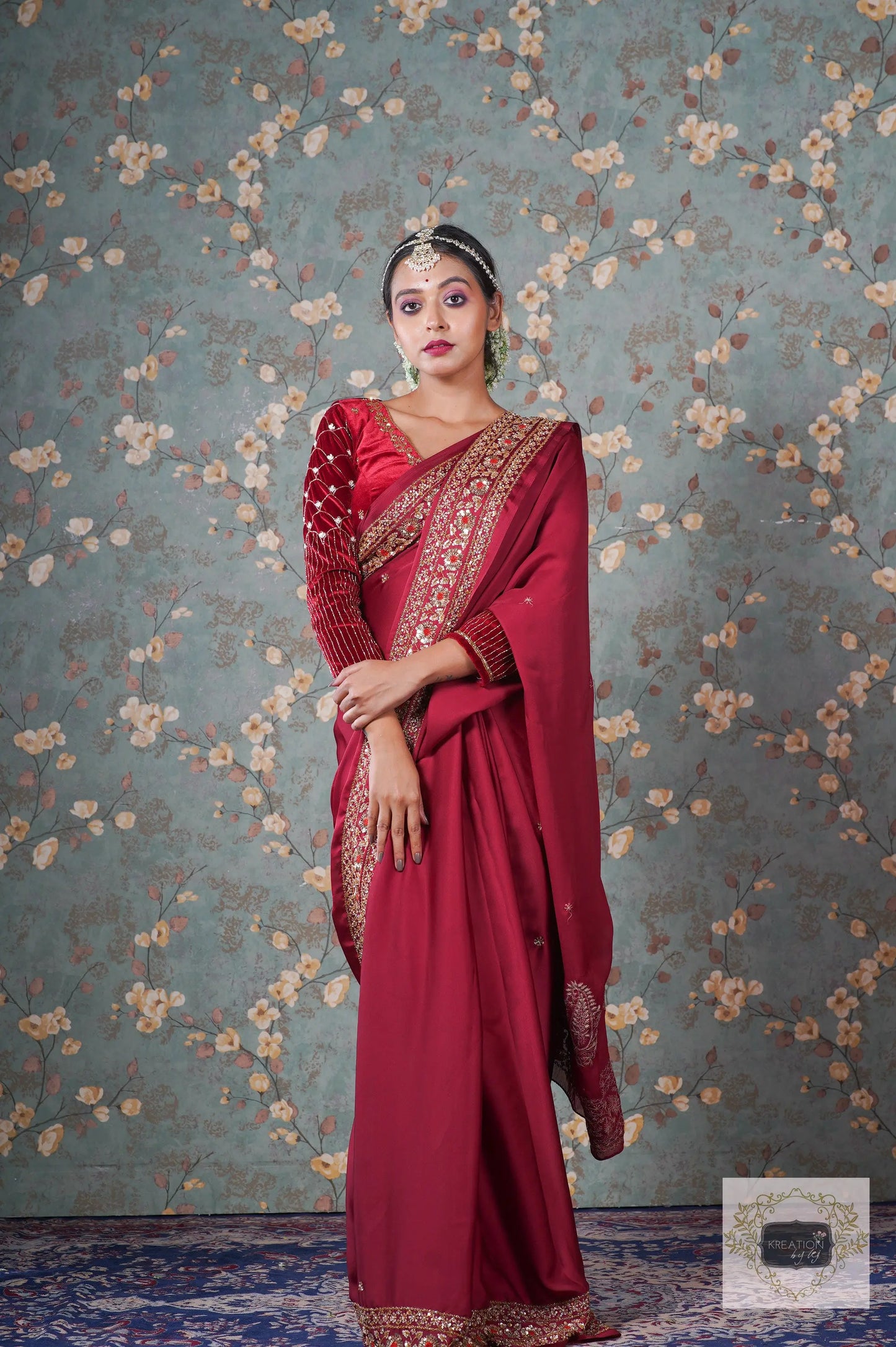 Maroon Crepe Silk Prajoti Saree kreationbykj