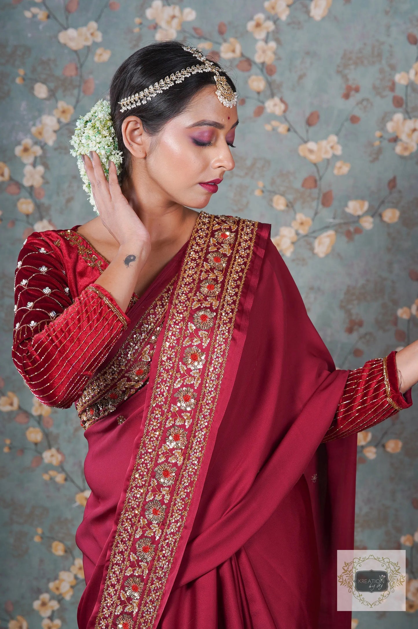 Maroon Crepe Silk Prajoti Saree kreationbykj