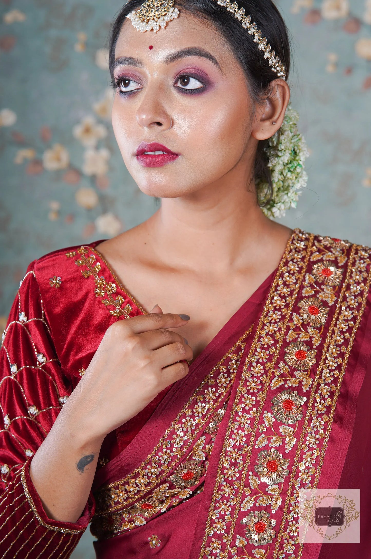 Maroon Crepe Silk Prajoti Saree kreationbykj