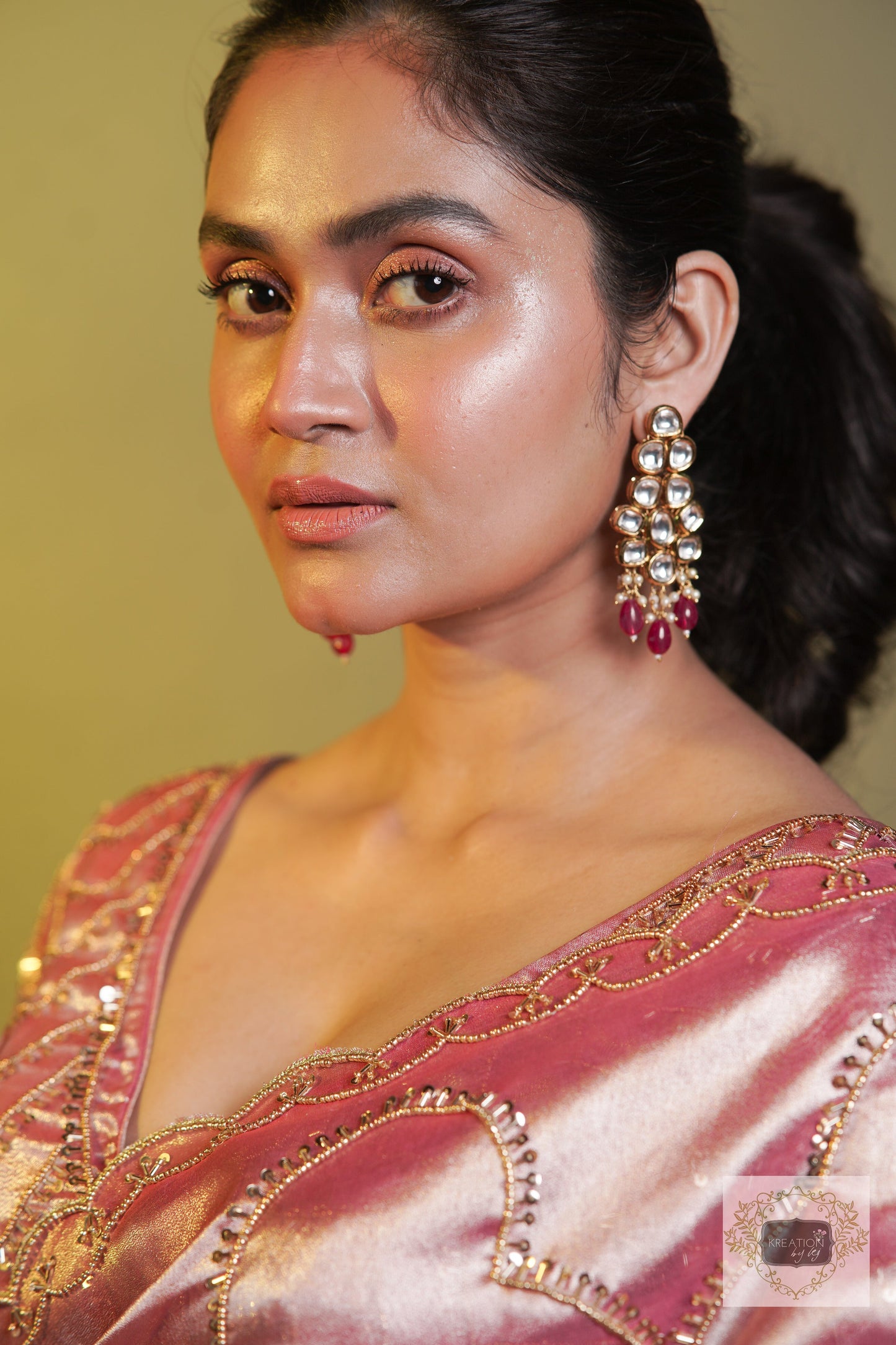 Chaudhvin ka Chand Pink Tissue Saree kreationbykj
