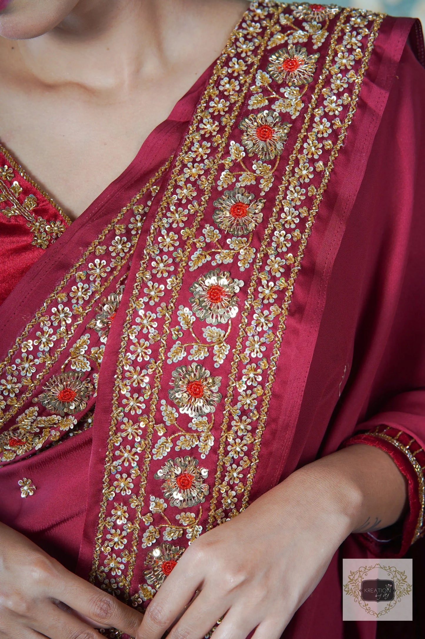 Maroon Crepe Silk Prajoti Saree kreationbykj