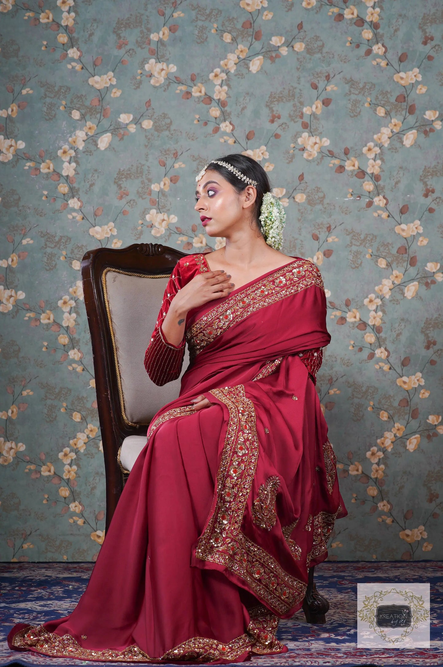Maroon Crepe Silk Prajoti Saree kreationbykj
