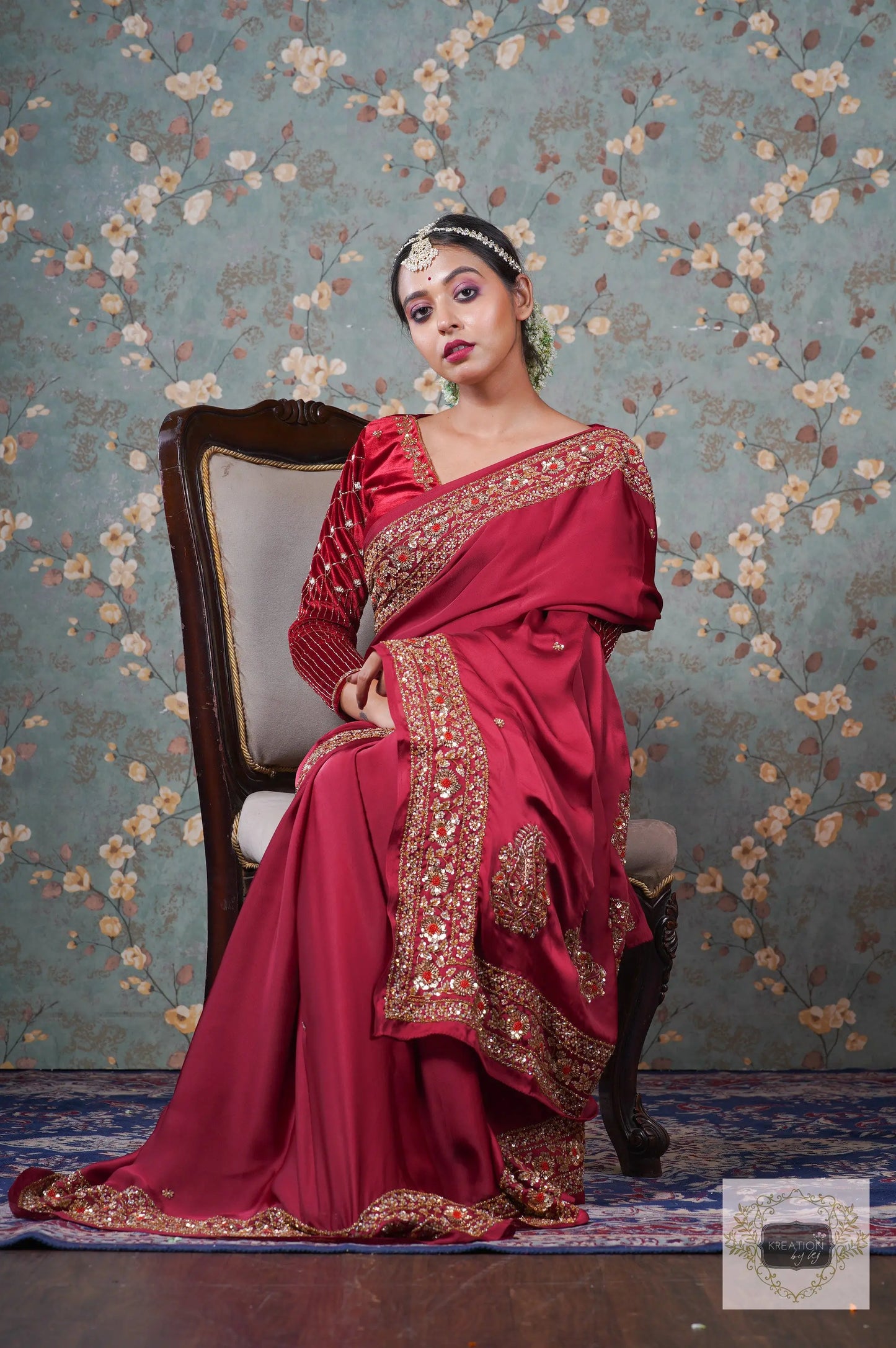 Maroon Crepe Silk Prajoti Saree kreationbykj