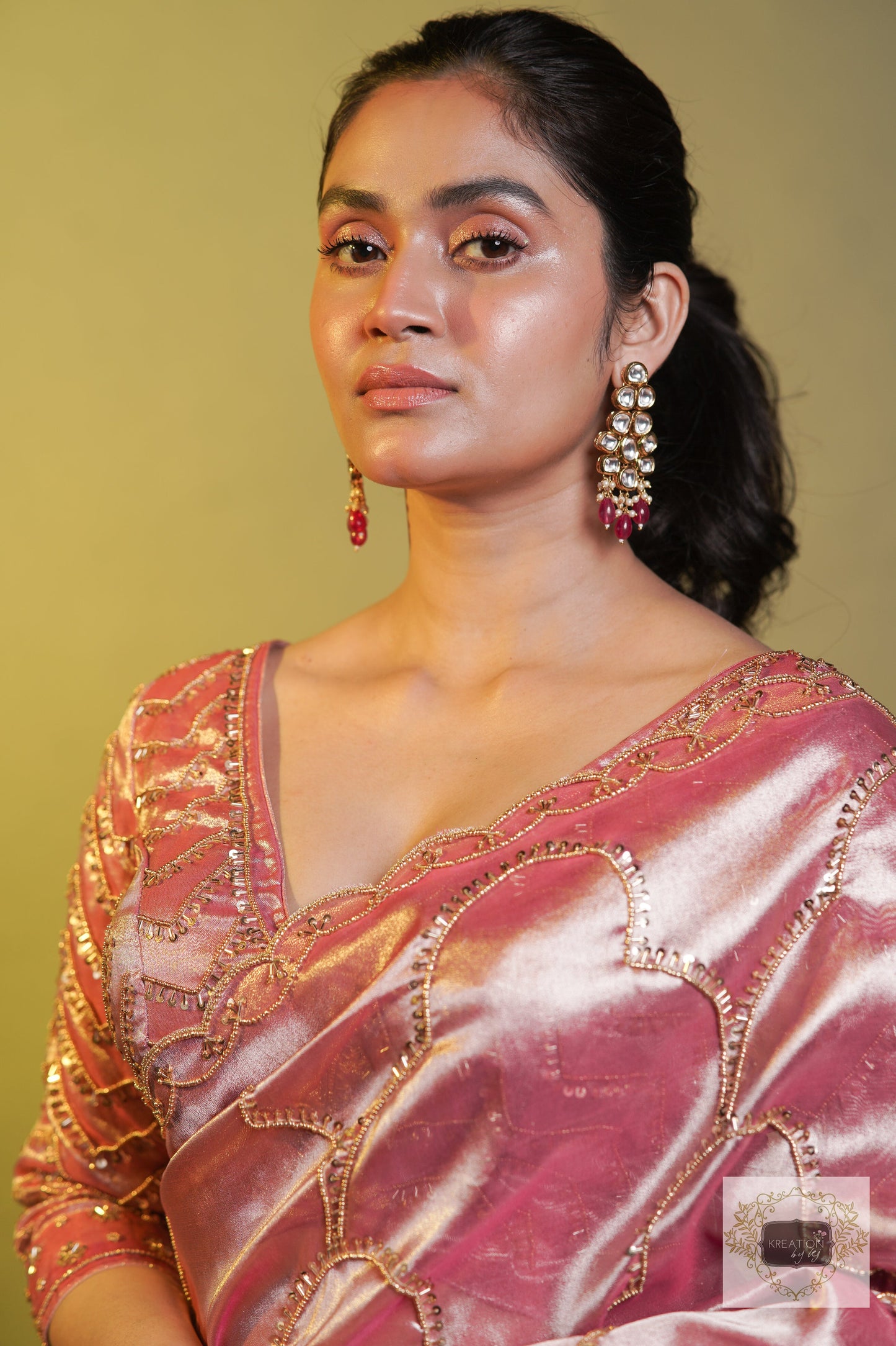 Chaudhvin ka Chand Pink Tissue Saree kreationbykj