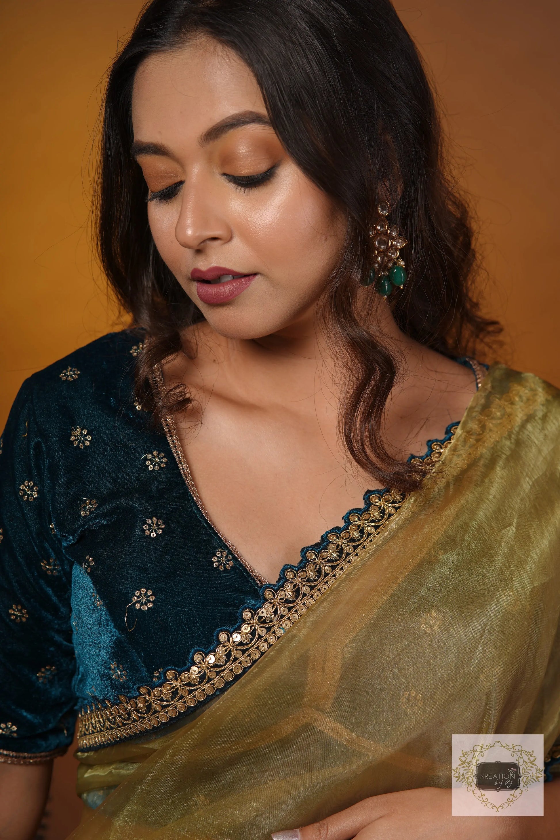 Teal Velvet Blouse kreationbykj