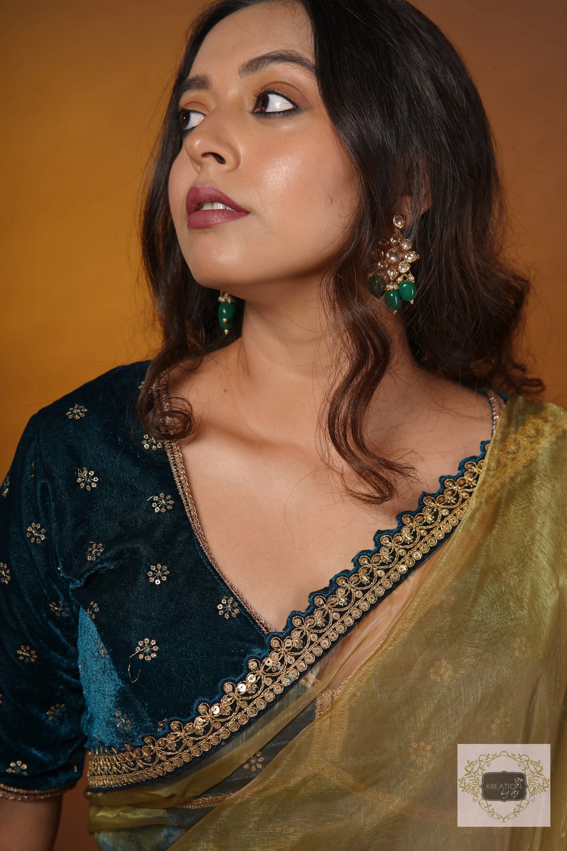 Teal Velvet Blouse kreationbykj