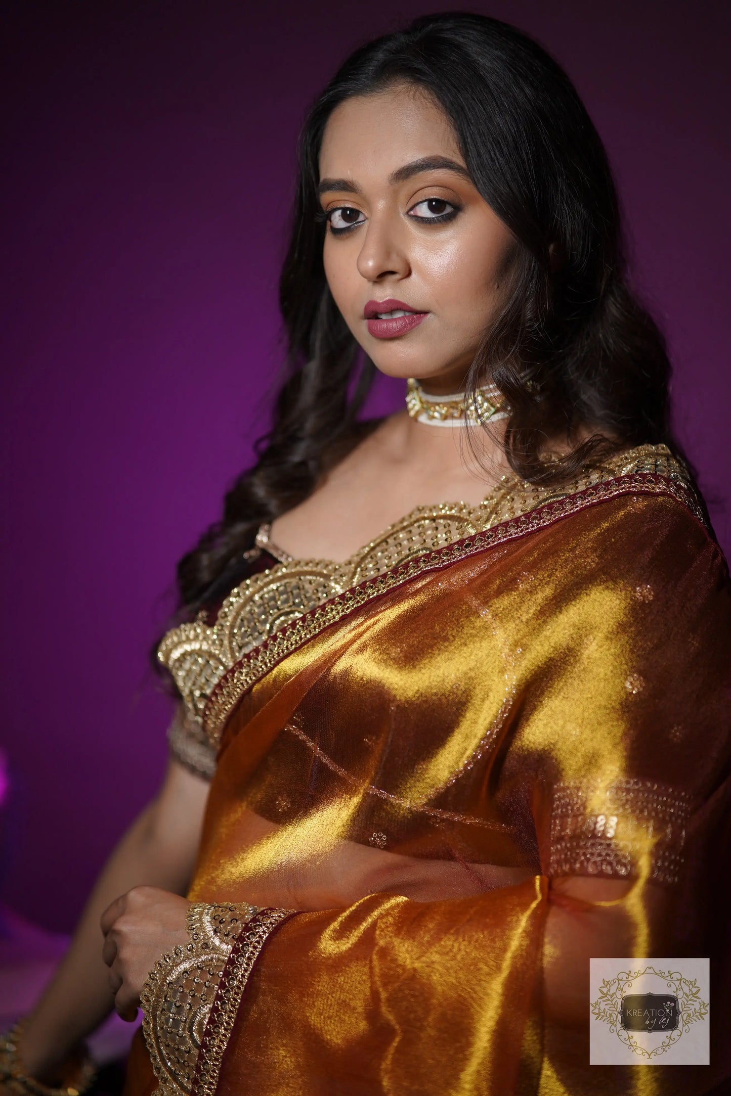 Fiery Gold Zari Tissue Mehraab Border Saree kreationbykj