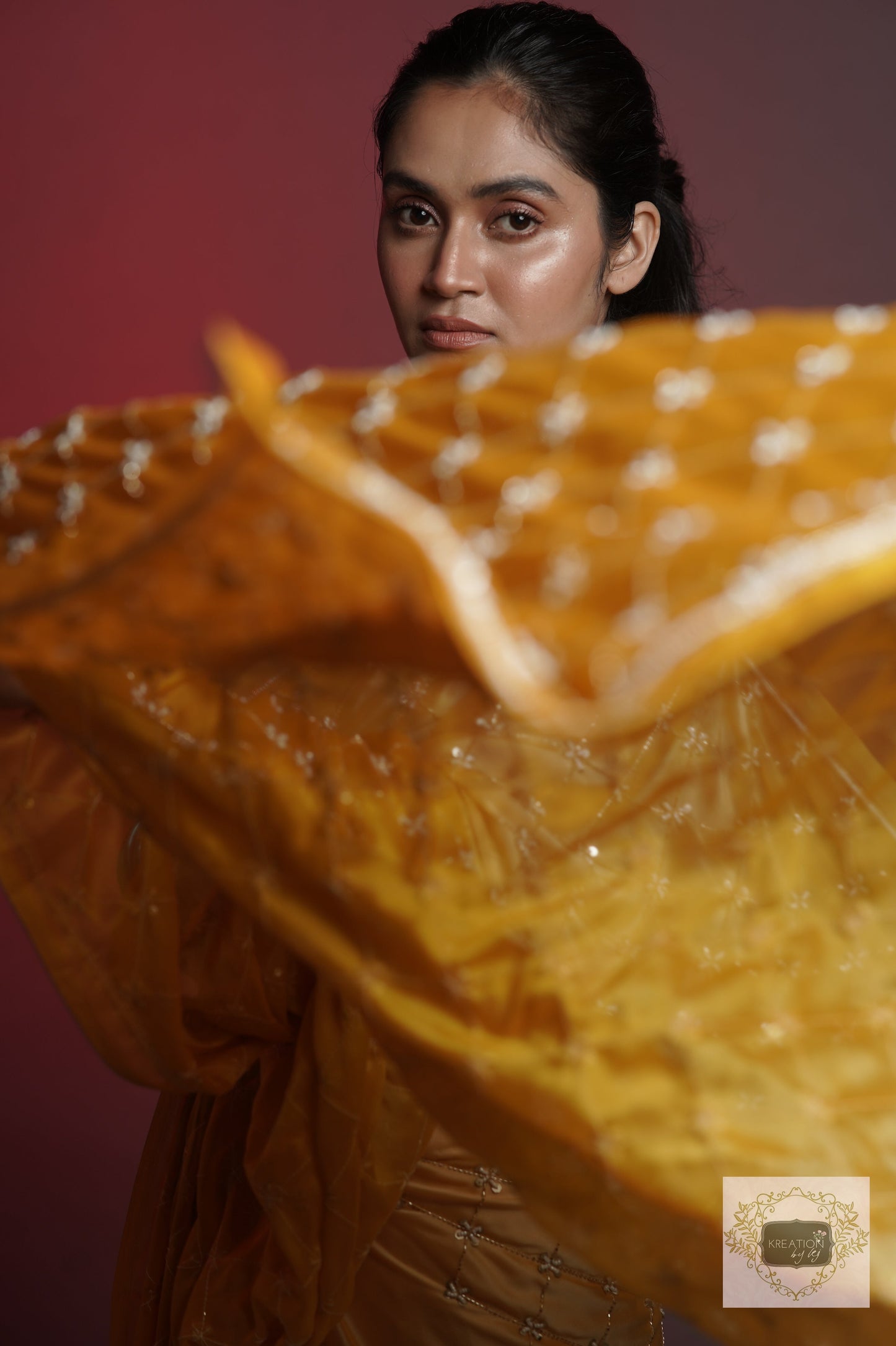 Yellow Ombre Cutdana Jaal Saree kreationbykj