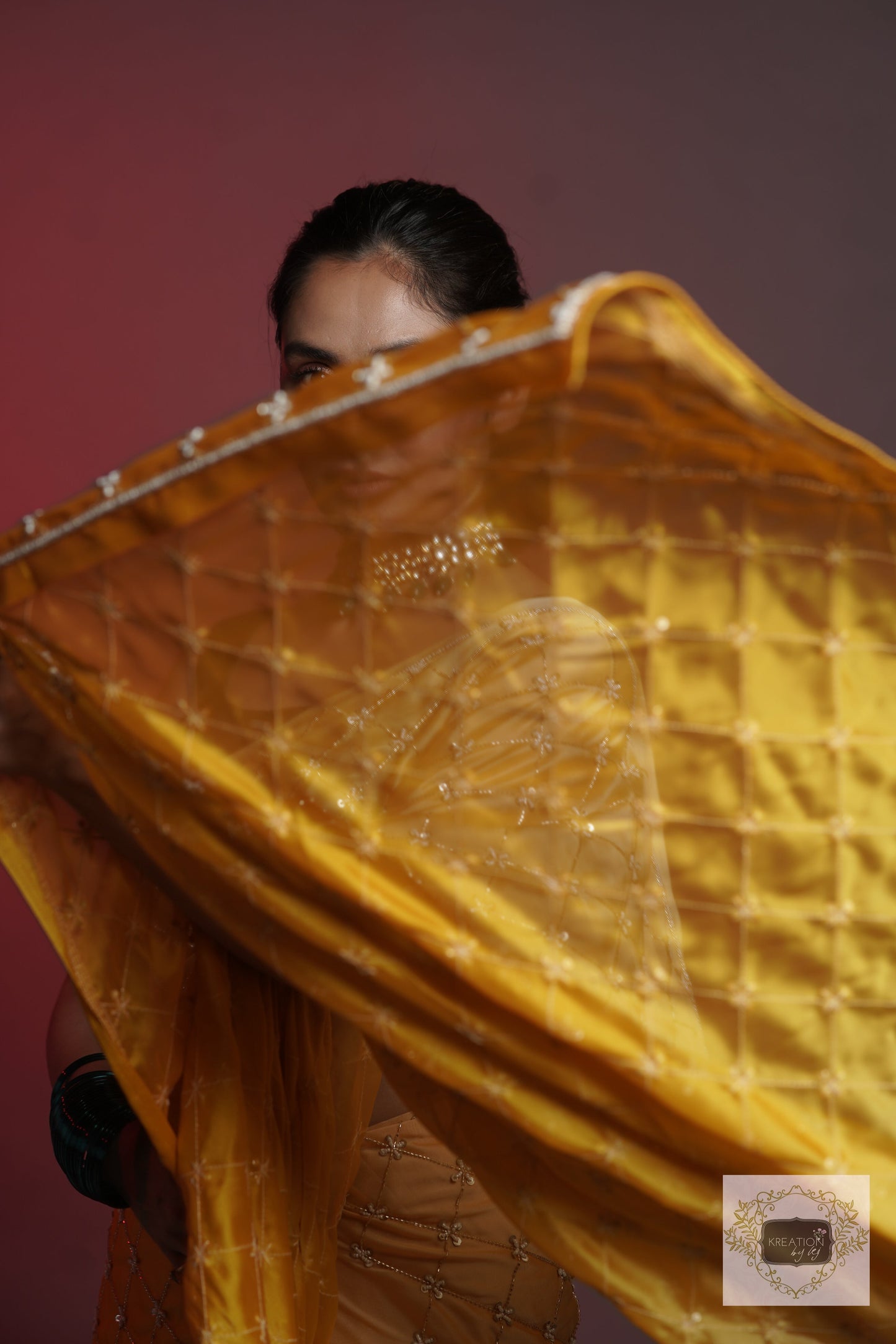 Yellow Ombre Cutdana Jaal Saree kreationbykj