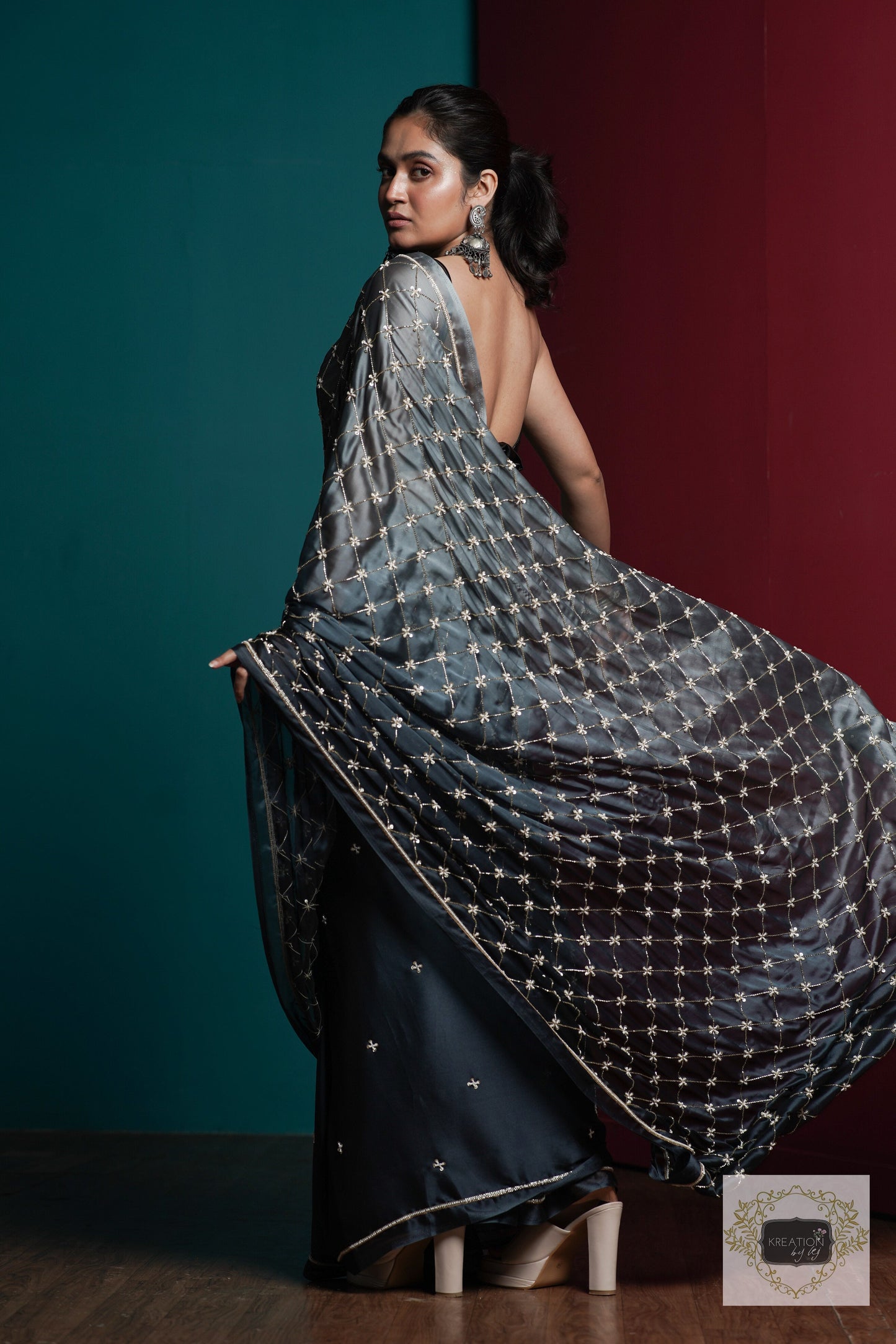 Badra Bahar Ombre Cutdana Jaal Saree kreationbykj