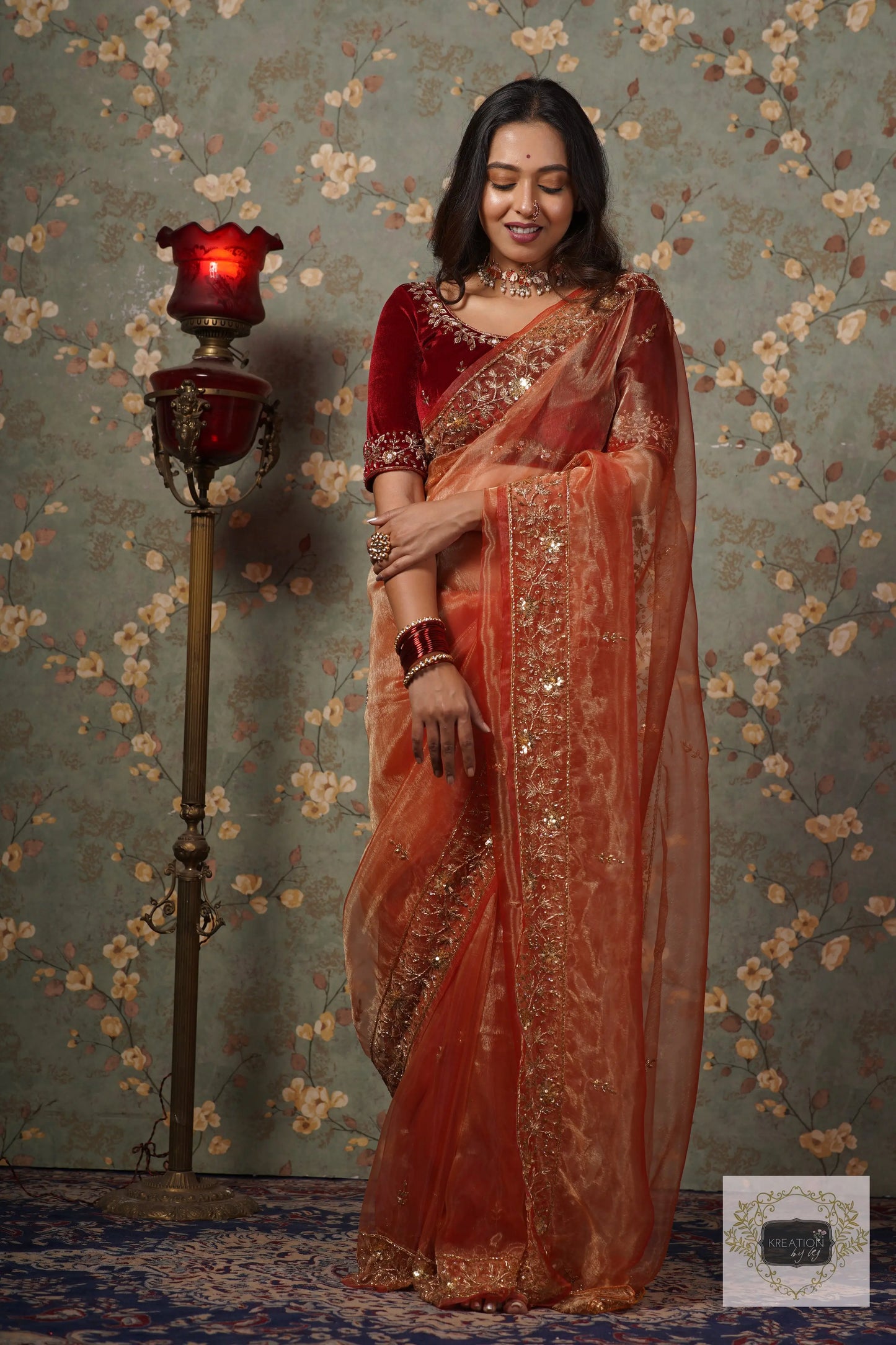 Marigold Glass Tissue Anaya Saree kreationbykj