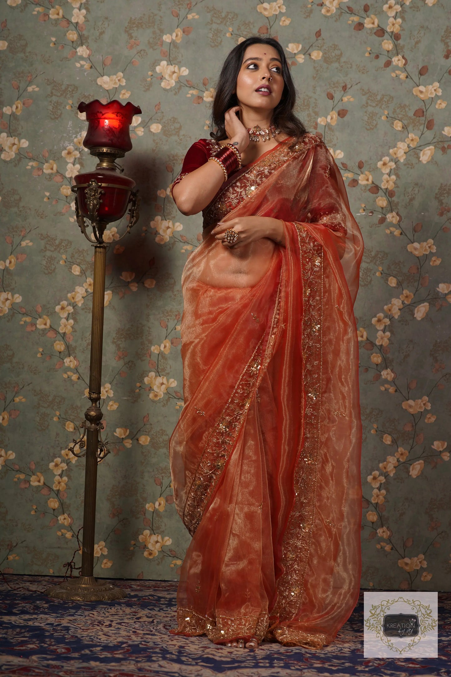 Marigold Glass Tissue Anaya Saree kreationbykj