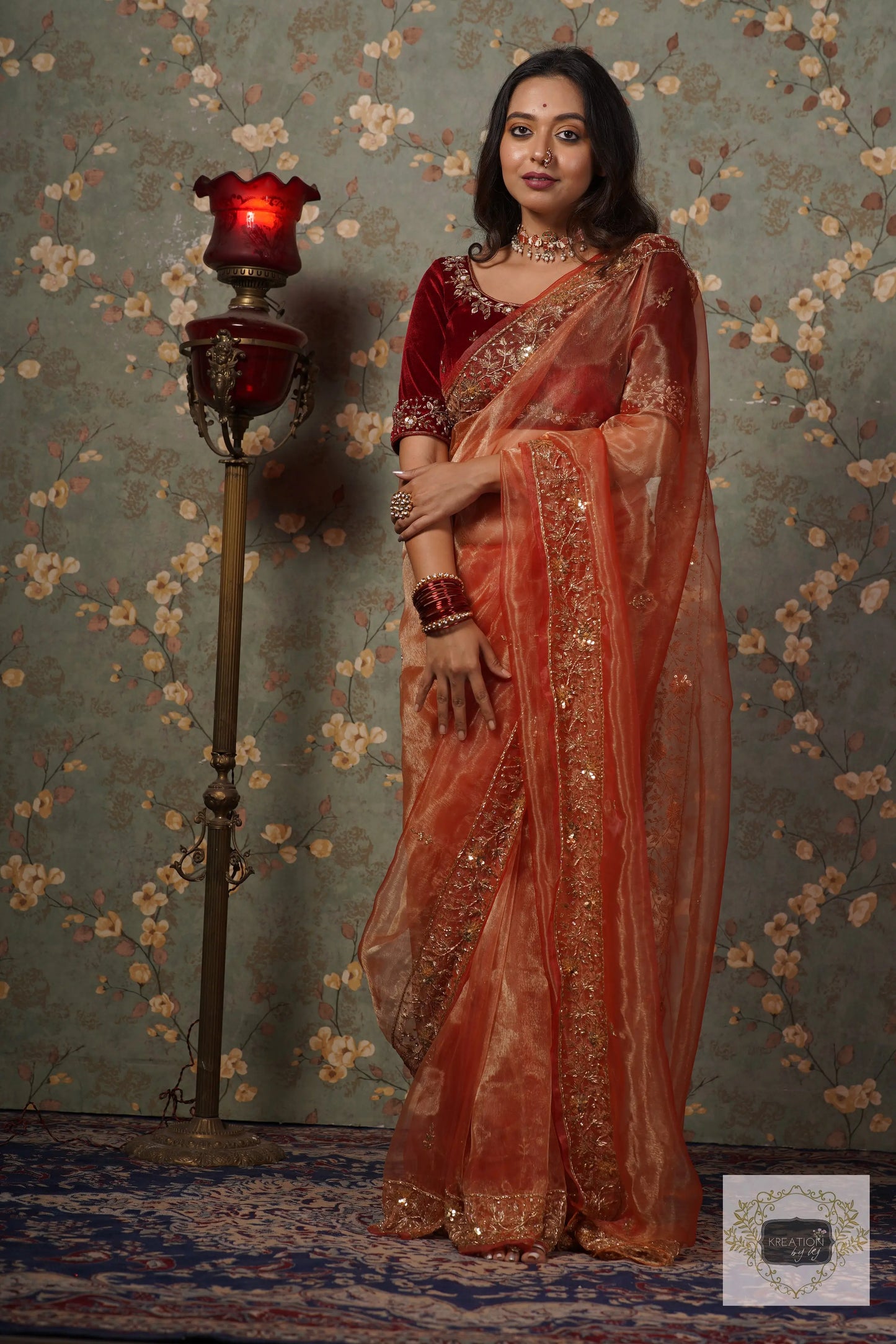 Marigold Glass Tissue Anaya Saree kreationbykj