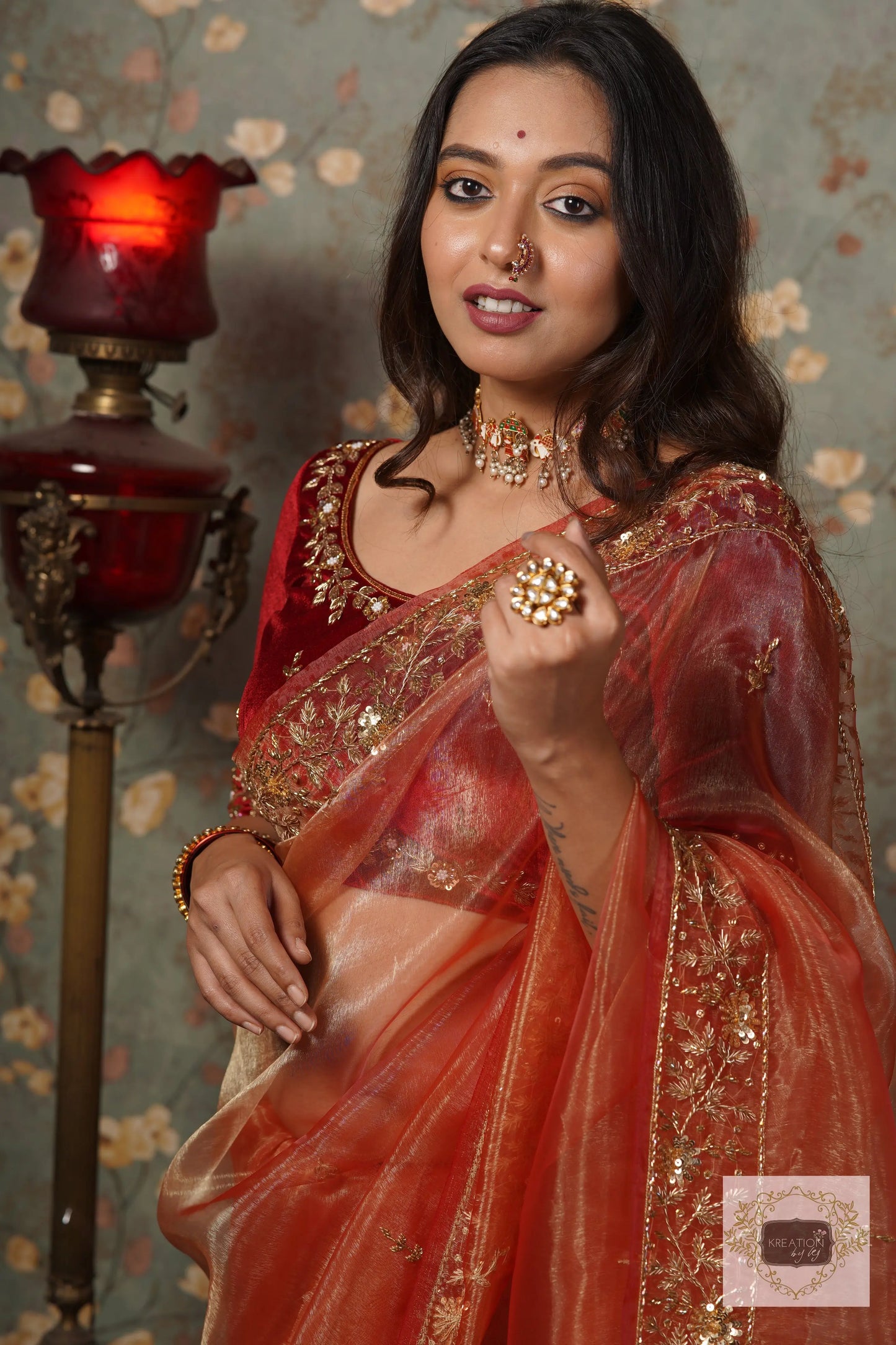 Marigold Glass Tissue Anaya Saree kreationbykj