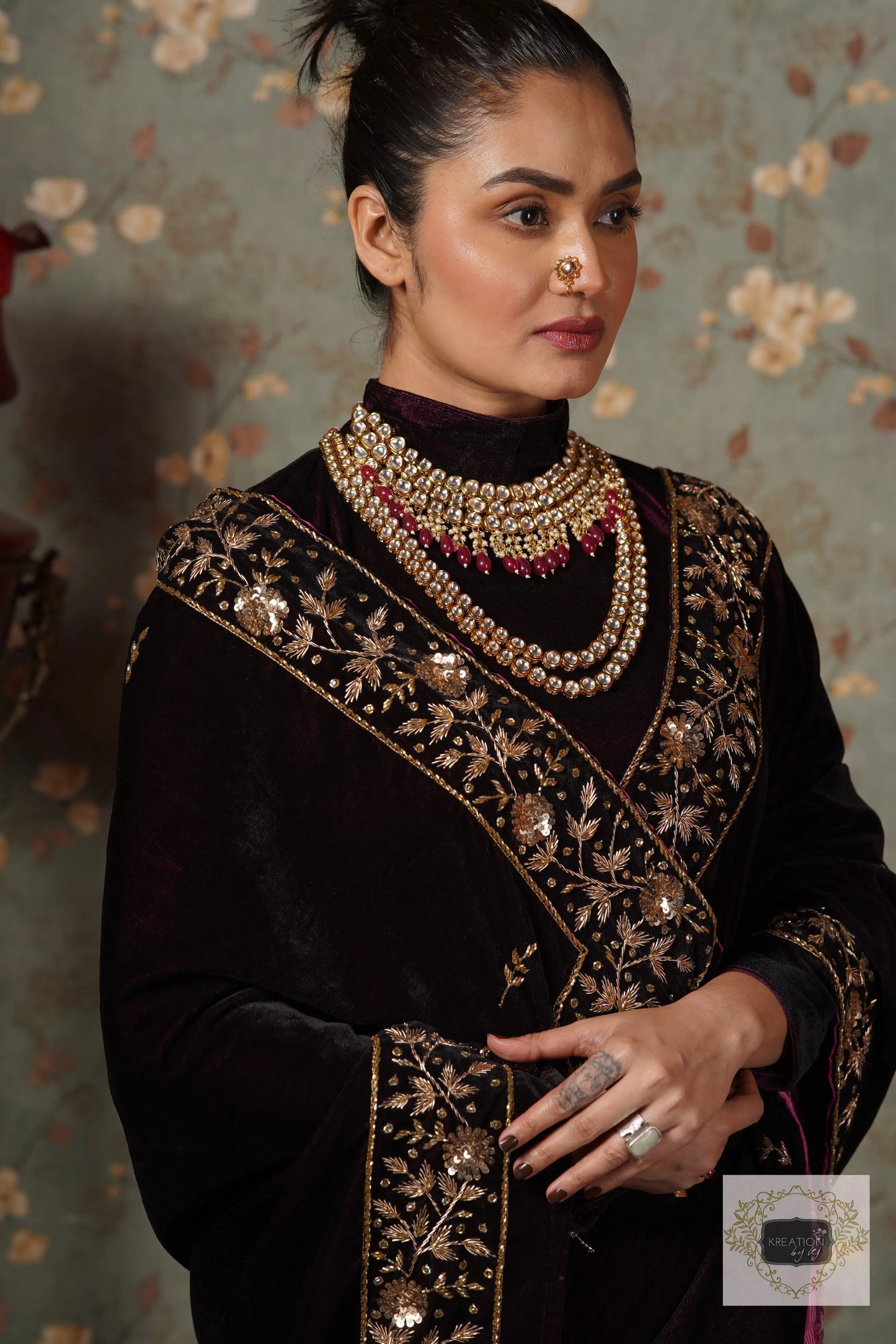Dark Wine Velvet Anaya Saree kreationbykj