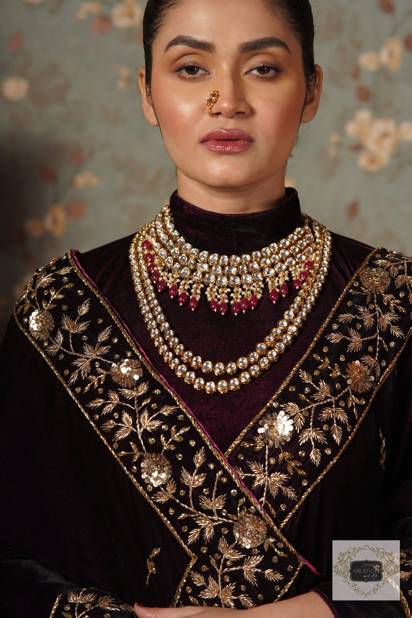 Dark Wine Velvet Anaya Saree kreationbykj