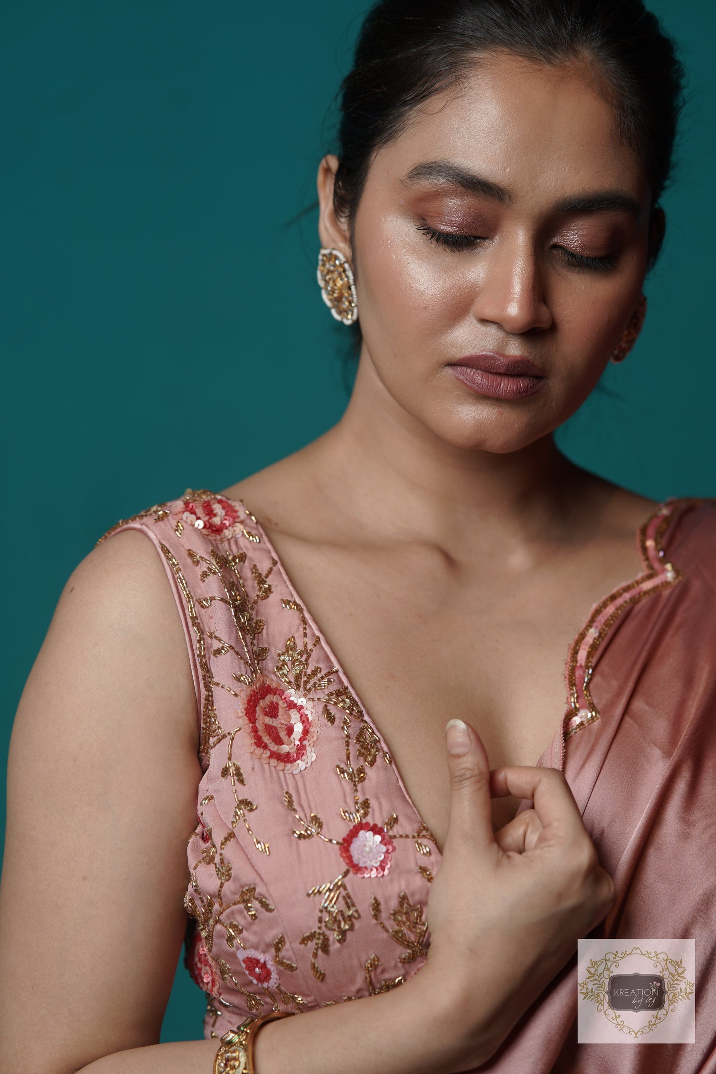 Rose Gold Satin Silk Sundowner Cocktail Saree kreationbykj