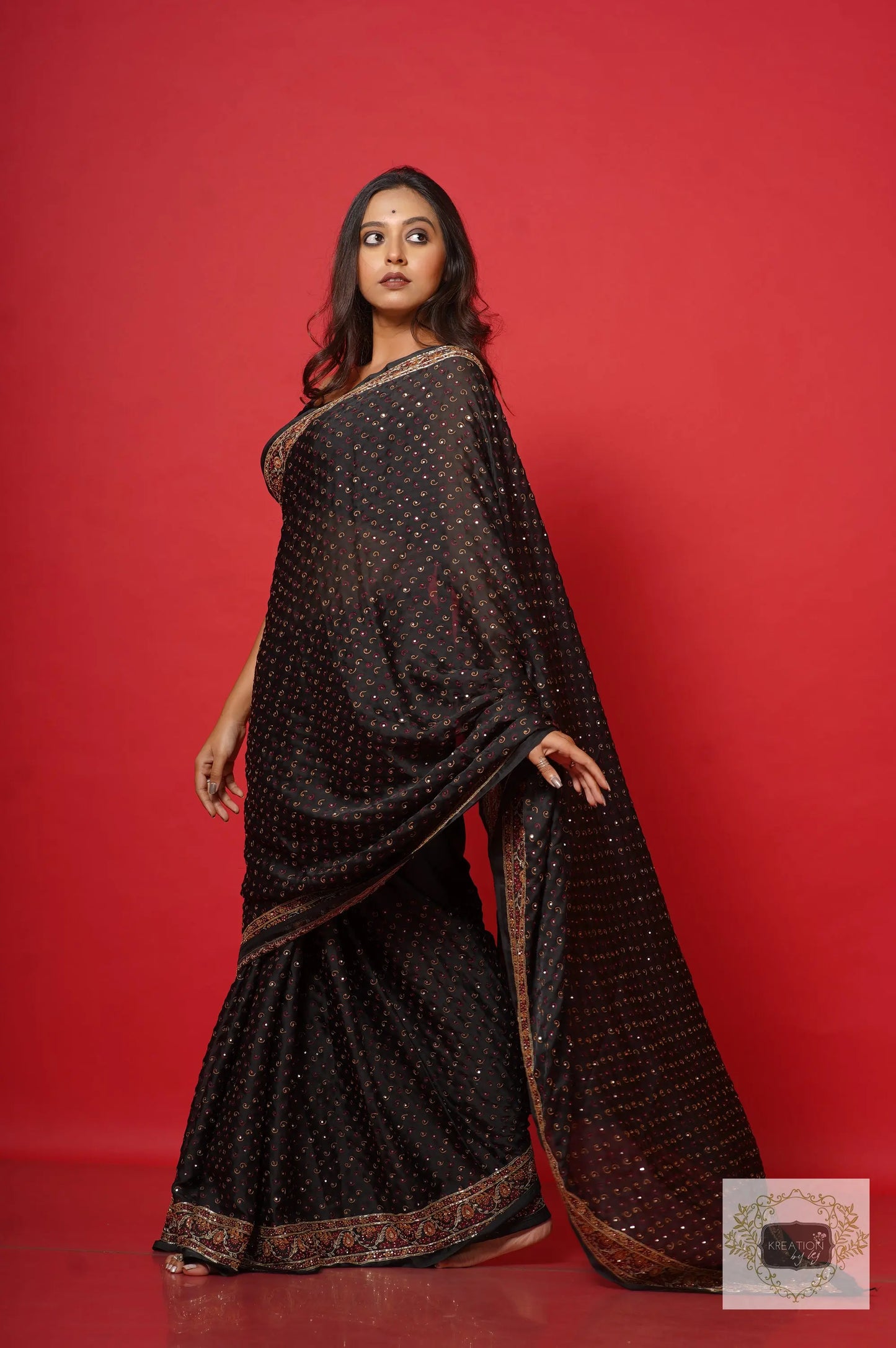 Riwayat Black Crepe Silk Saree with Handembroidery kreationbykj