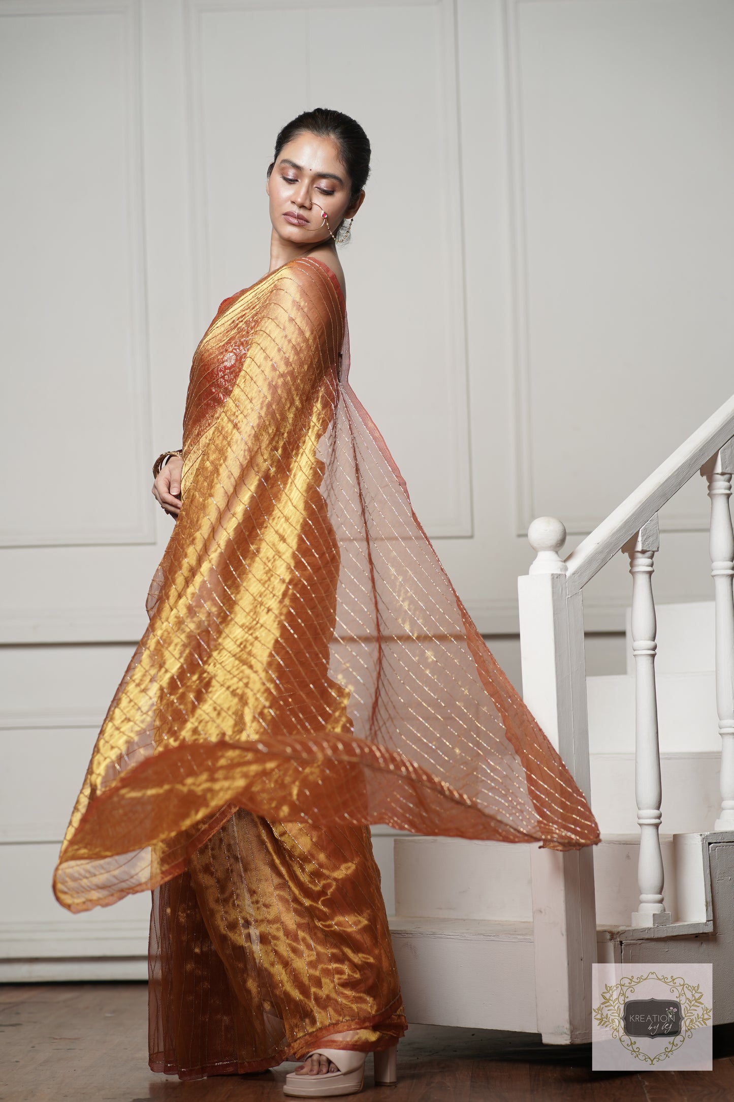 Fiery Gold Tissue Noorani Saree