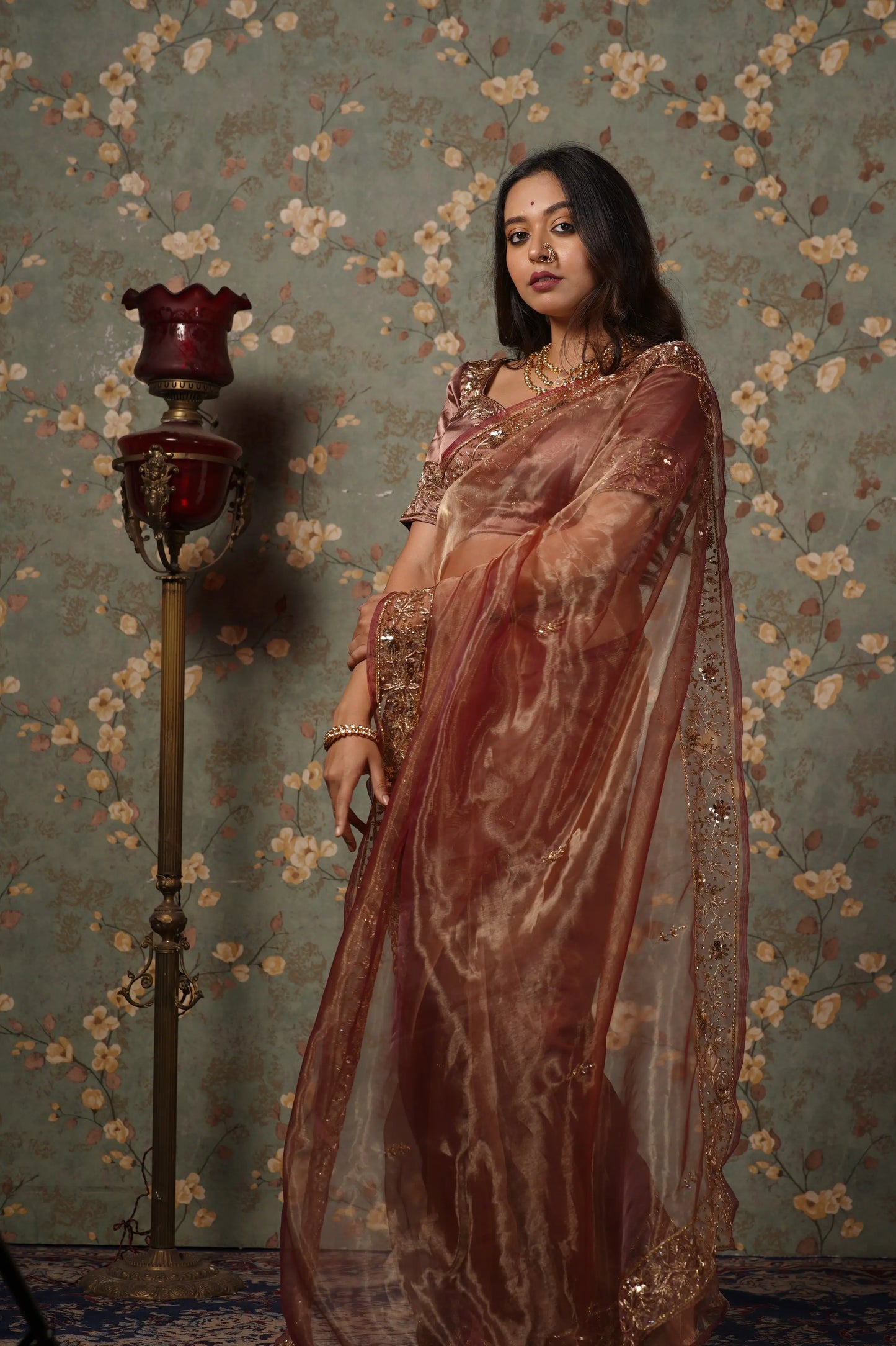 Rose Beige Glass Tissue Anaya Saree kreationbykj
