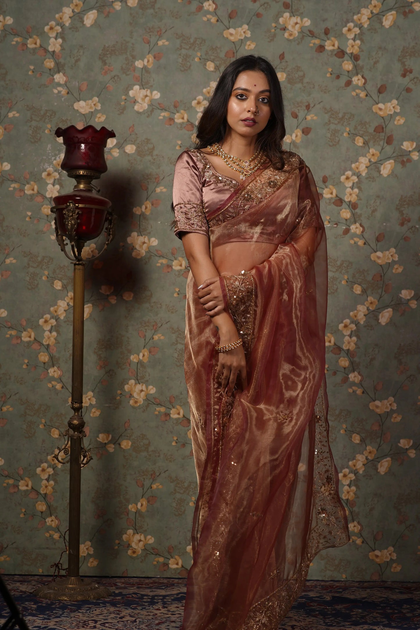Rose Beige Glass Tissue Anaya Saree kreationbykj