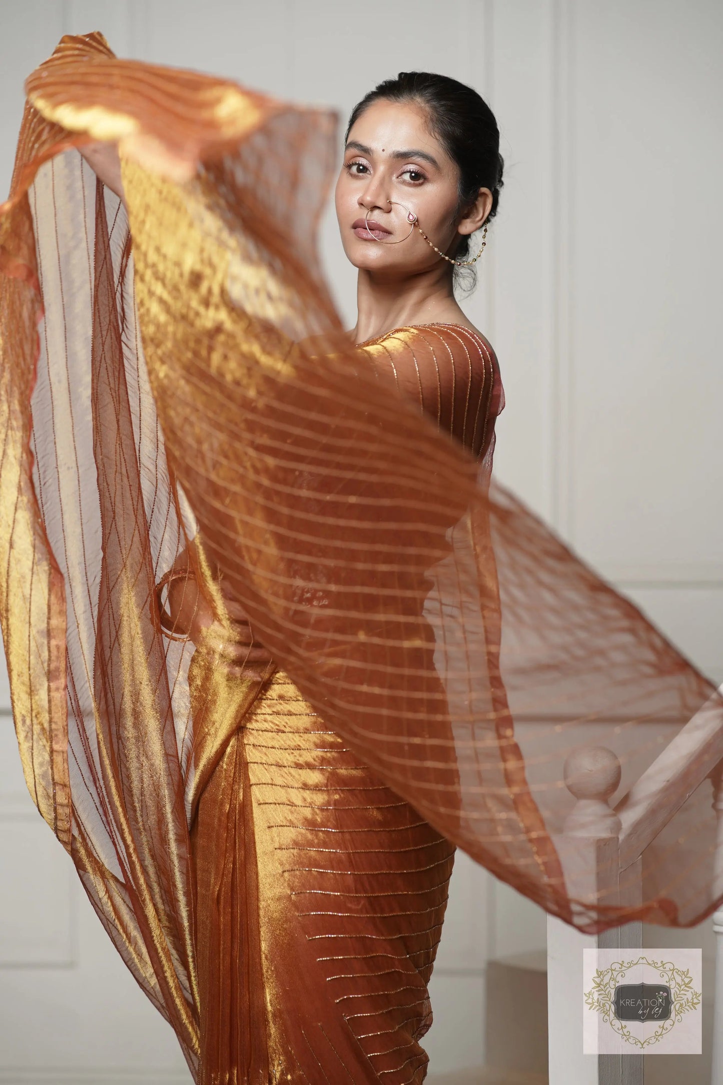 Fiery Gold Tissue Noorani Saree for Wedding kreationbykj