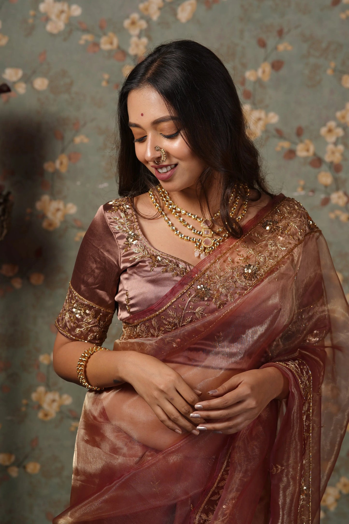 Rose Beige Glass Tissue Anaya Saree