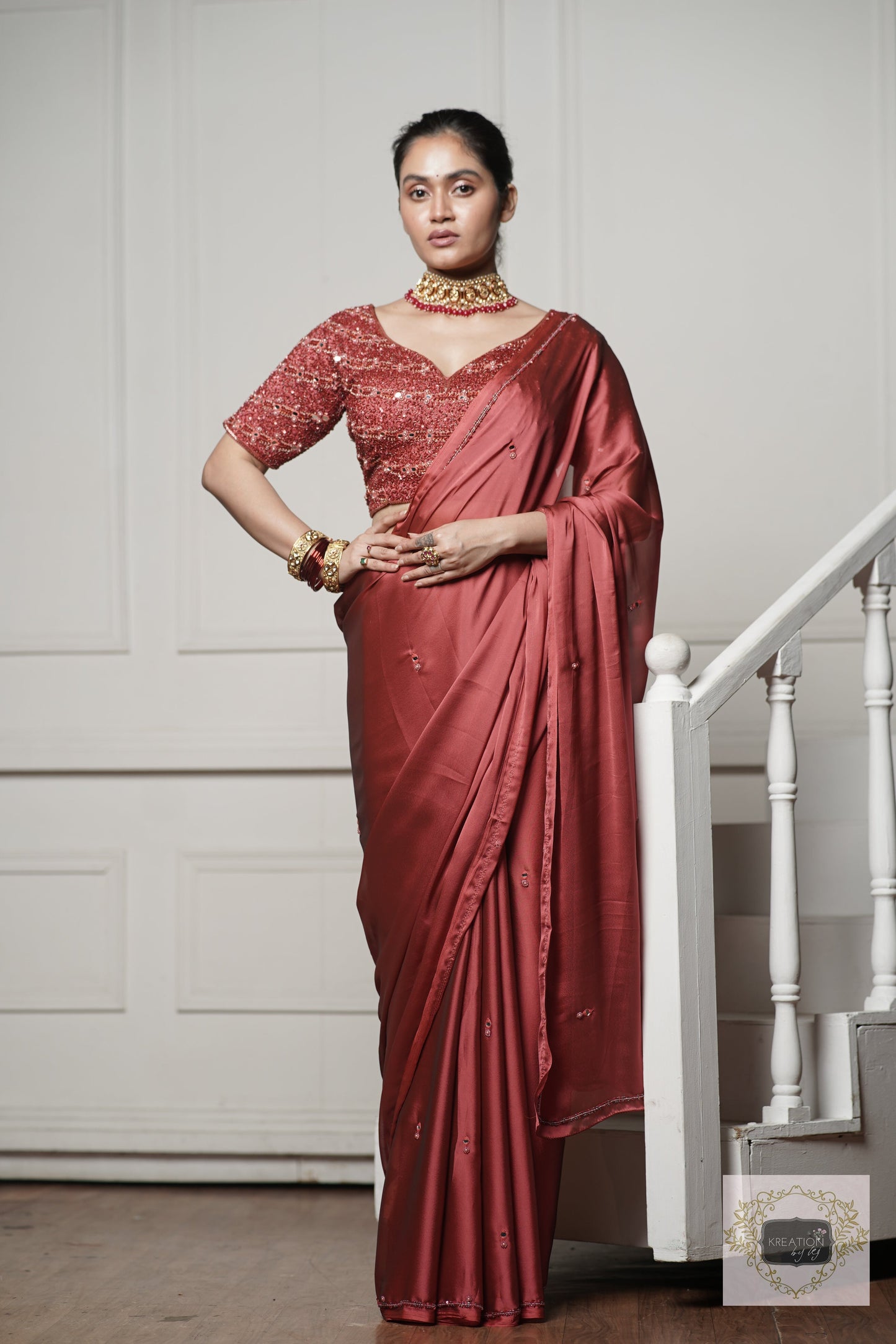 Dark Pink Cocktail Saree kreationbykj