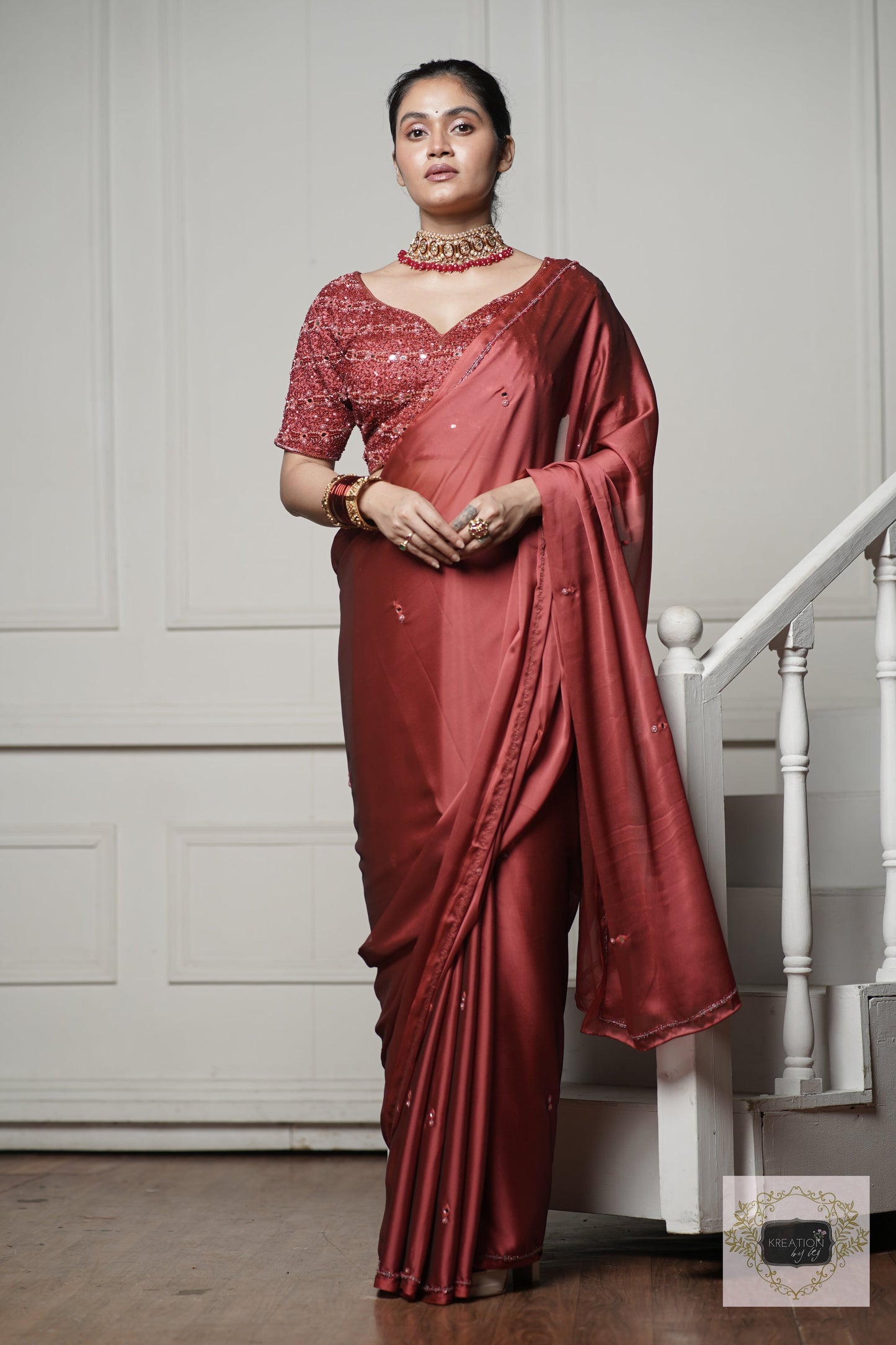 Dark Pink Cocktail Saree kreationbykj