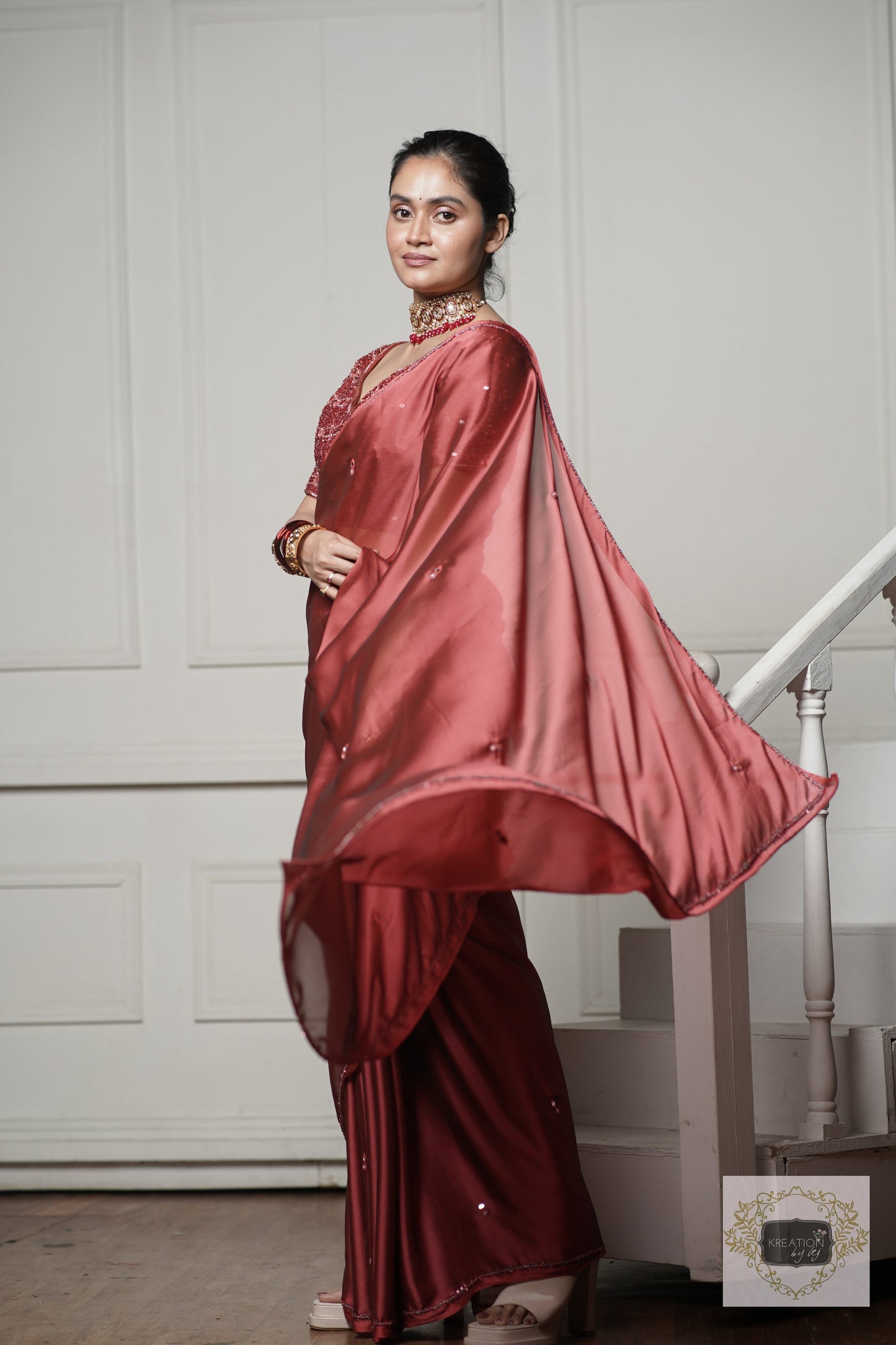 Dark Pink Cocktail Saree kreationbykj