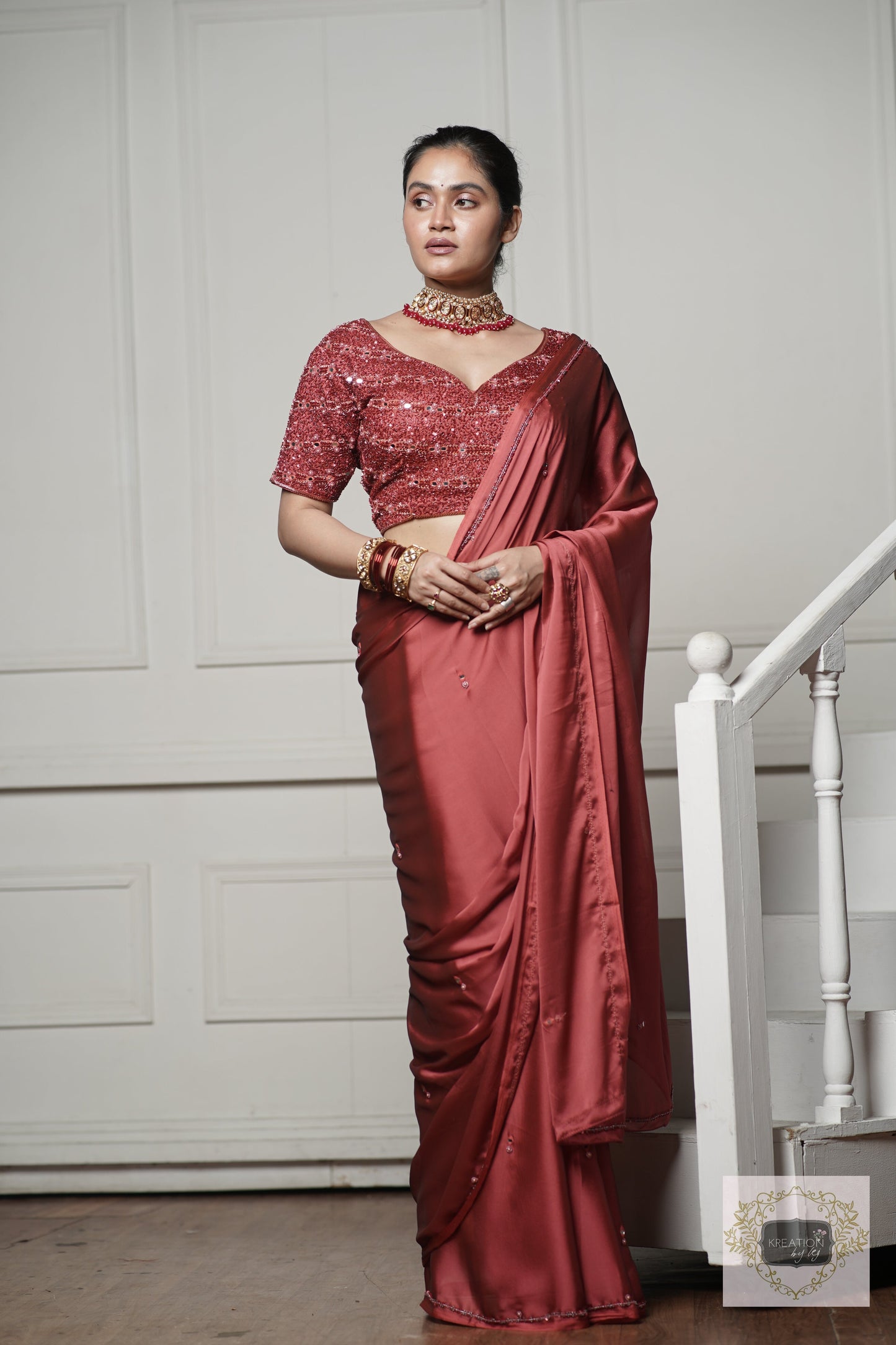 Dark Pink Cocktail Saree kreationbykj