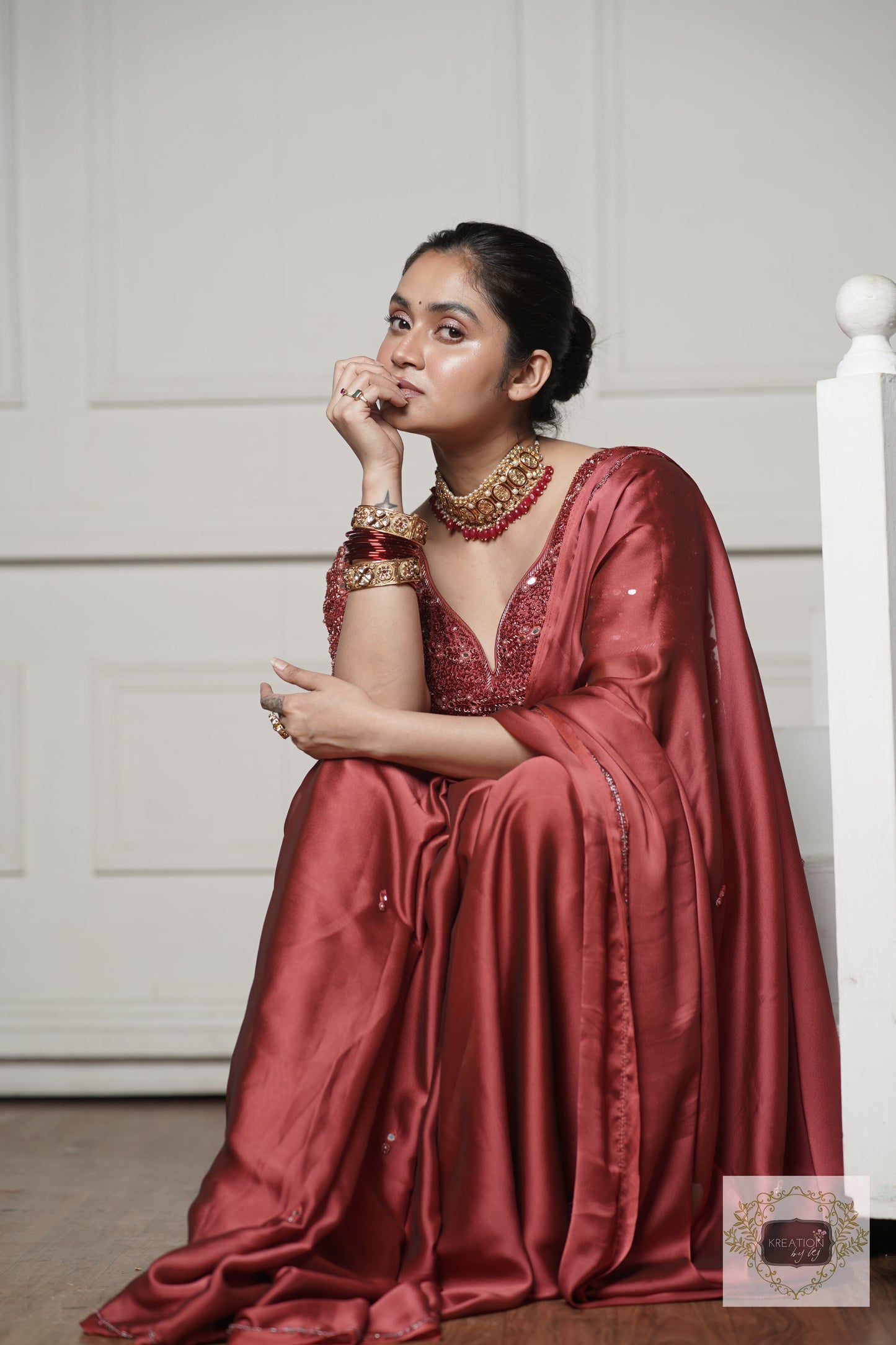 Dark Pink Cocktail Saree kreationbykj