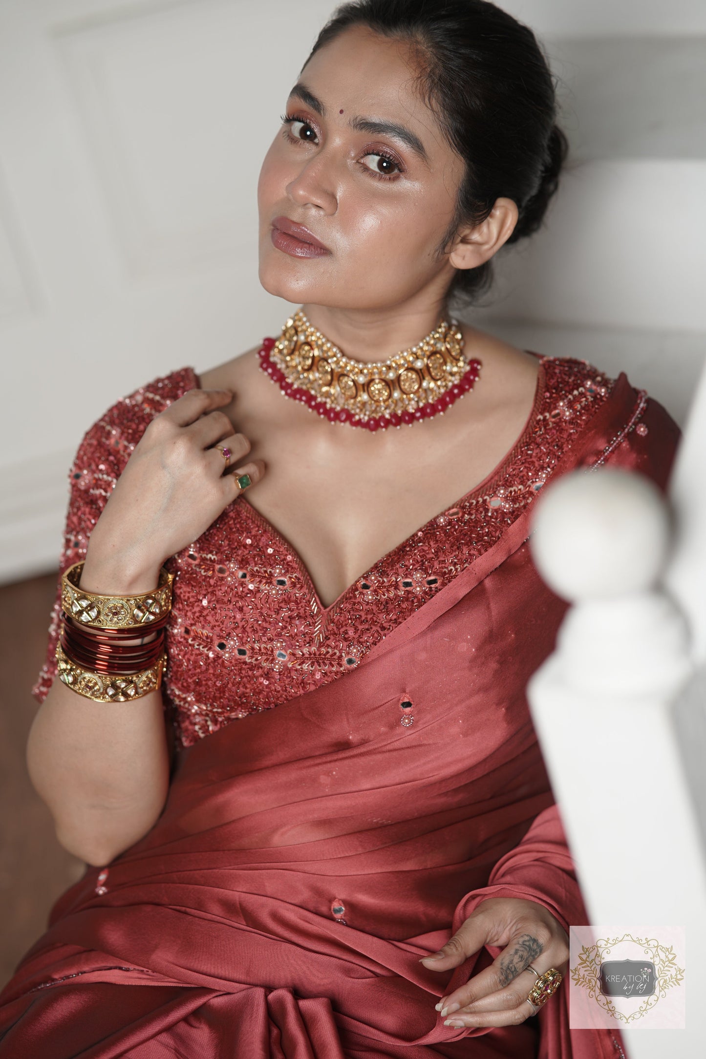 Dark Pink Cocktail Saree kreationbykj