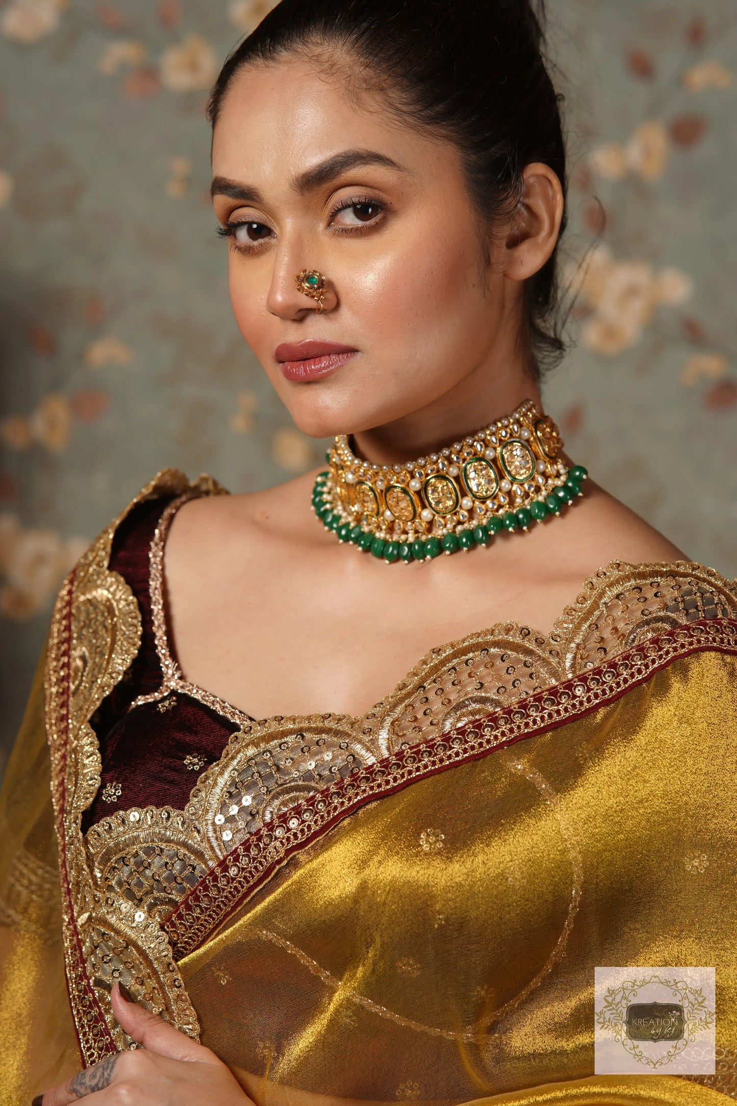 Yellow Gold Zari Tissue Mehraab Border Saree kreationbykj