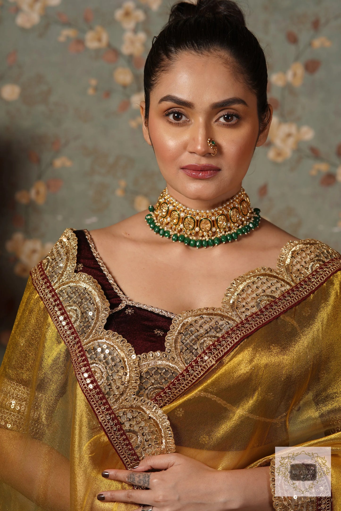 Yellow Gold Zari Tissue Mehraab Border Saree kreationbykj