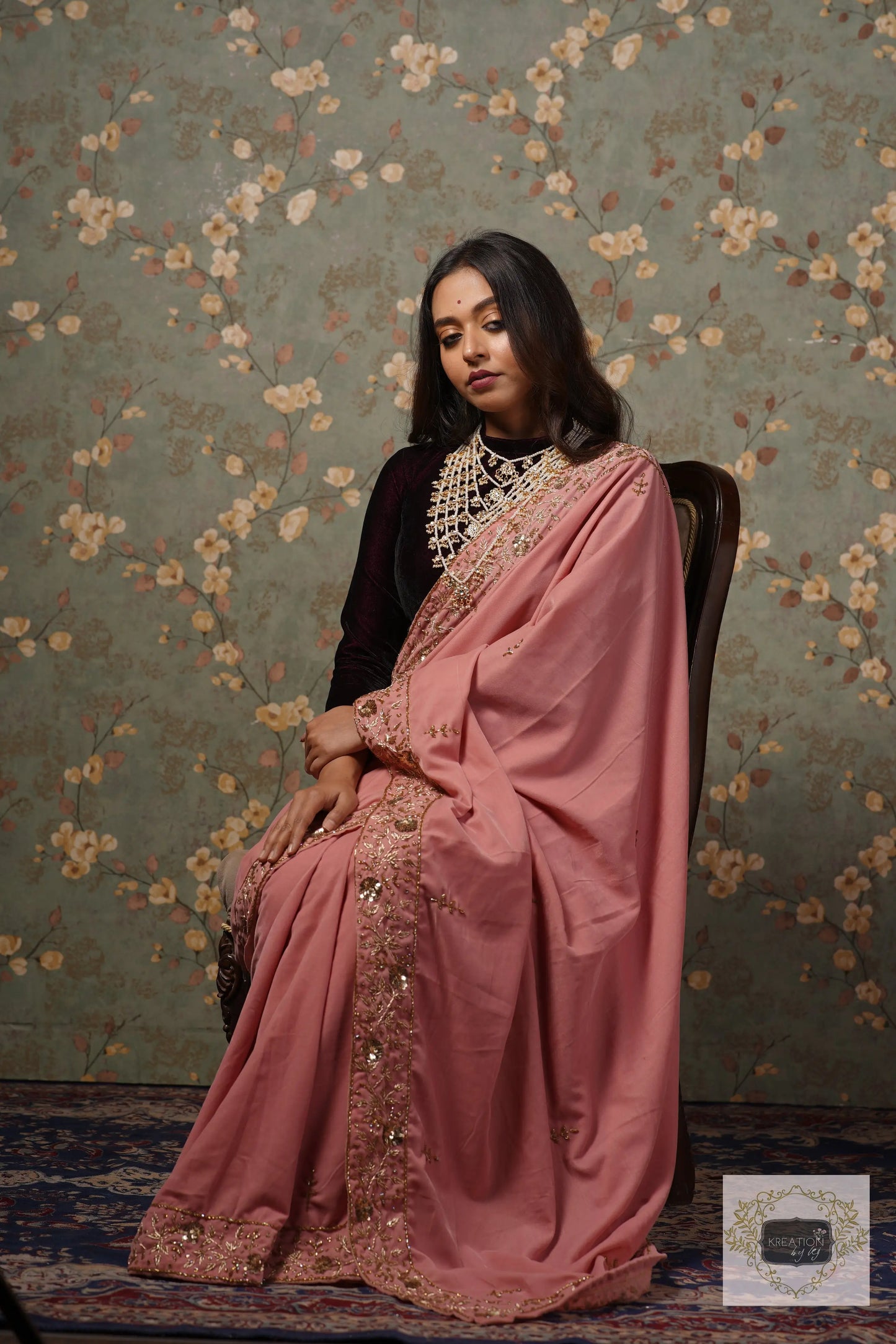 Baby Pink Velvet Anaya Saree kreationbykj