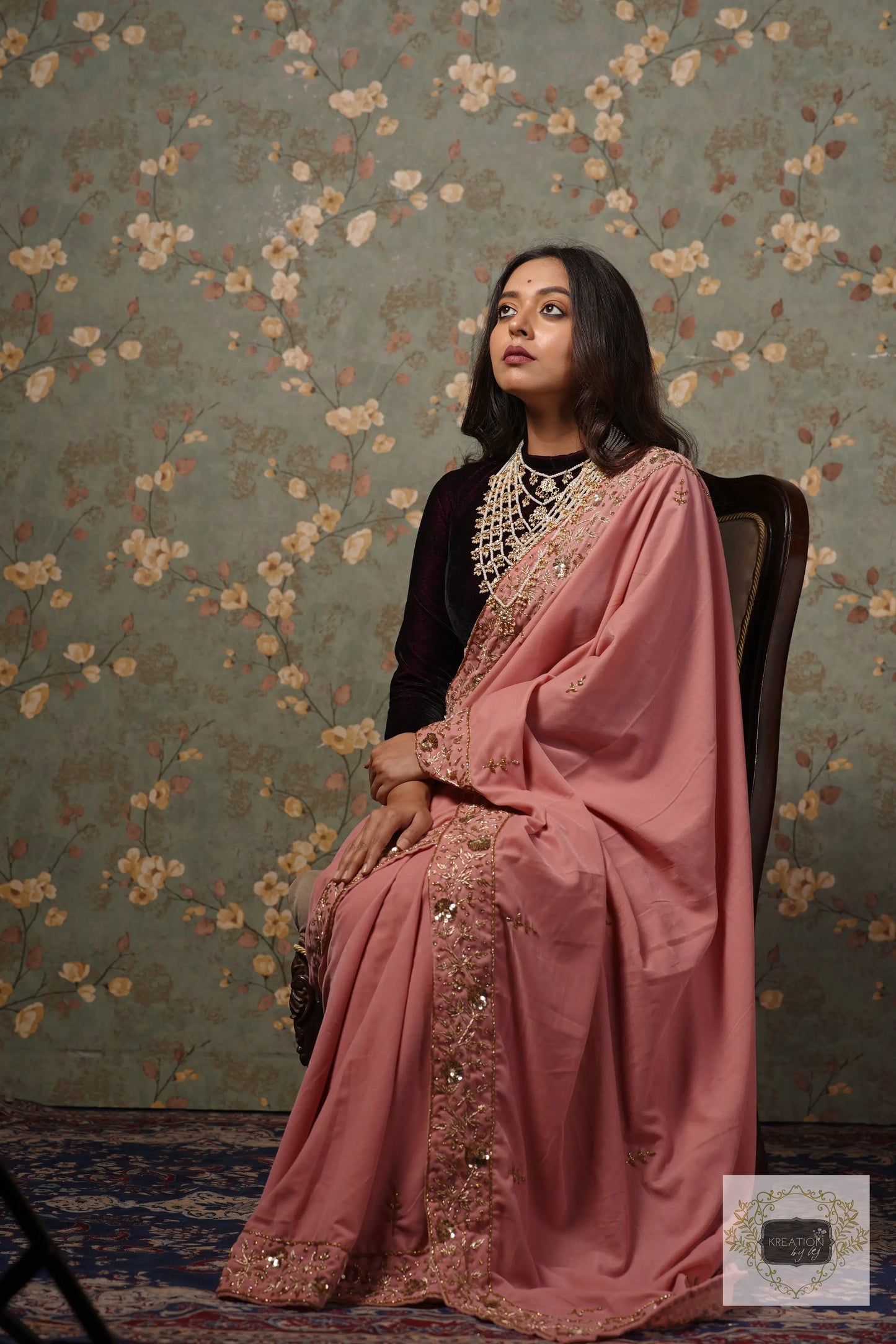 Baby Pink Velvet Anaya Saree kreationbykj