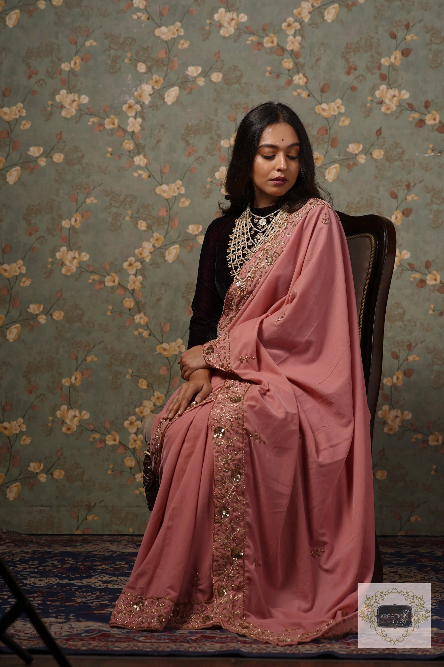 Baby Pink Velvet Anaya Saree kreationbykj