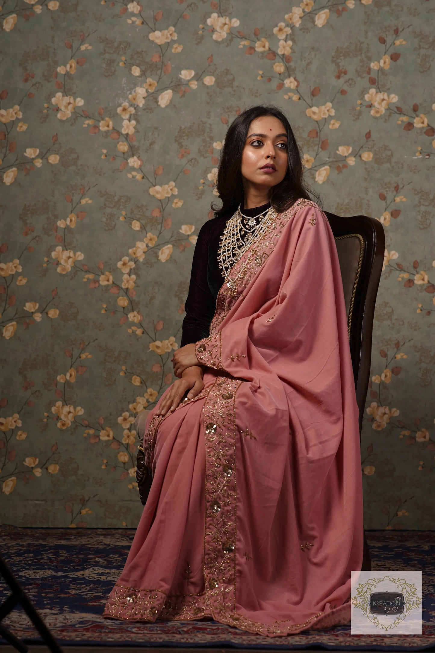 Baby Pink Velvet Anaya Saree kreationbykj