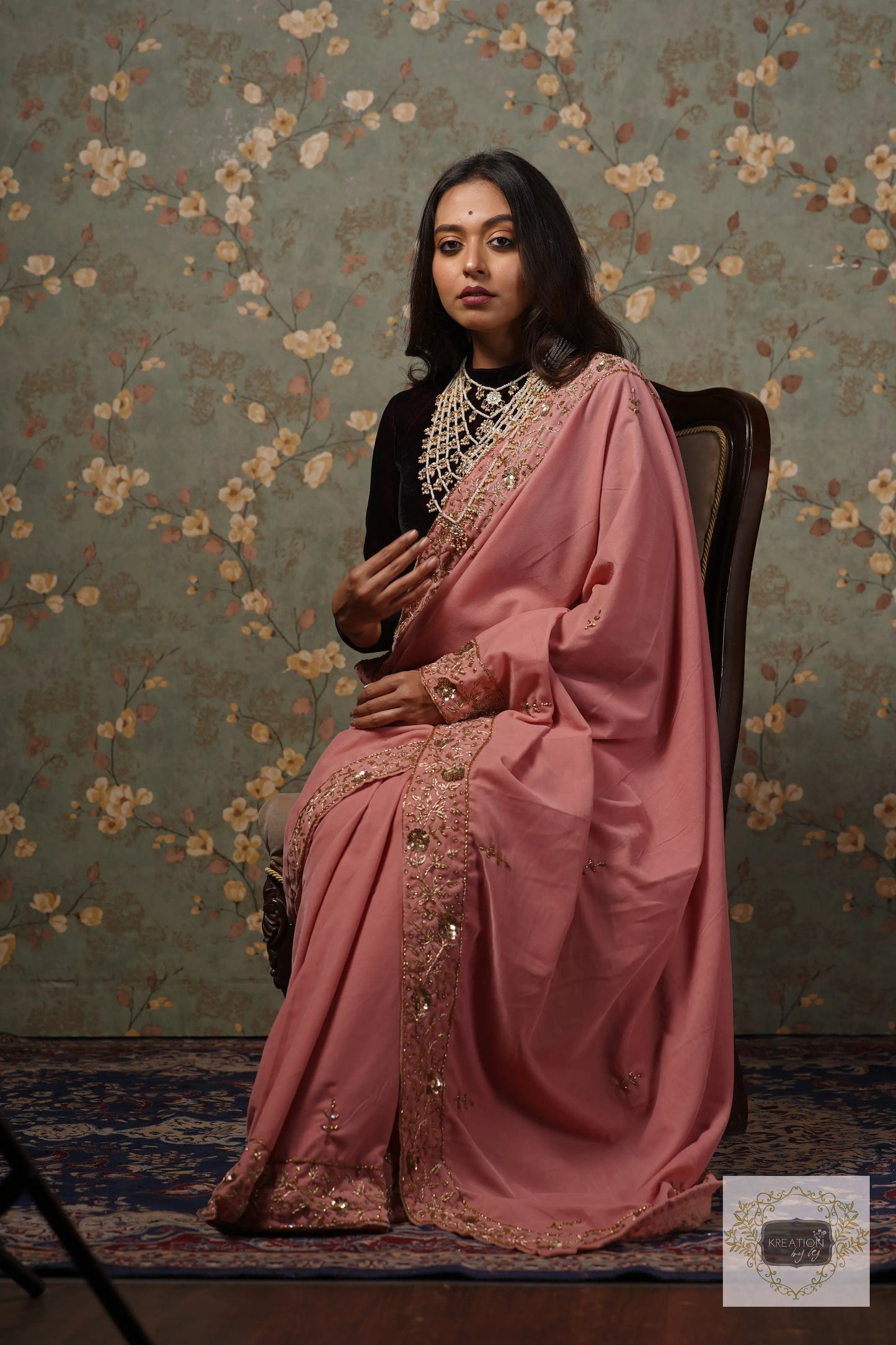 Baby Pink Velvet Anaya Saree kreationbykj