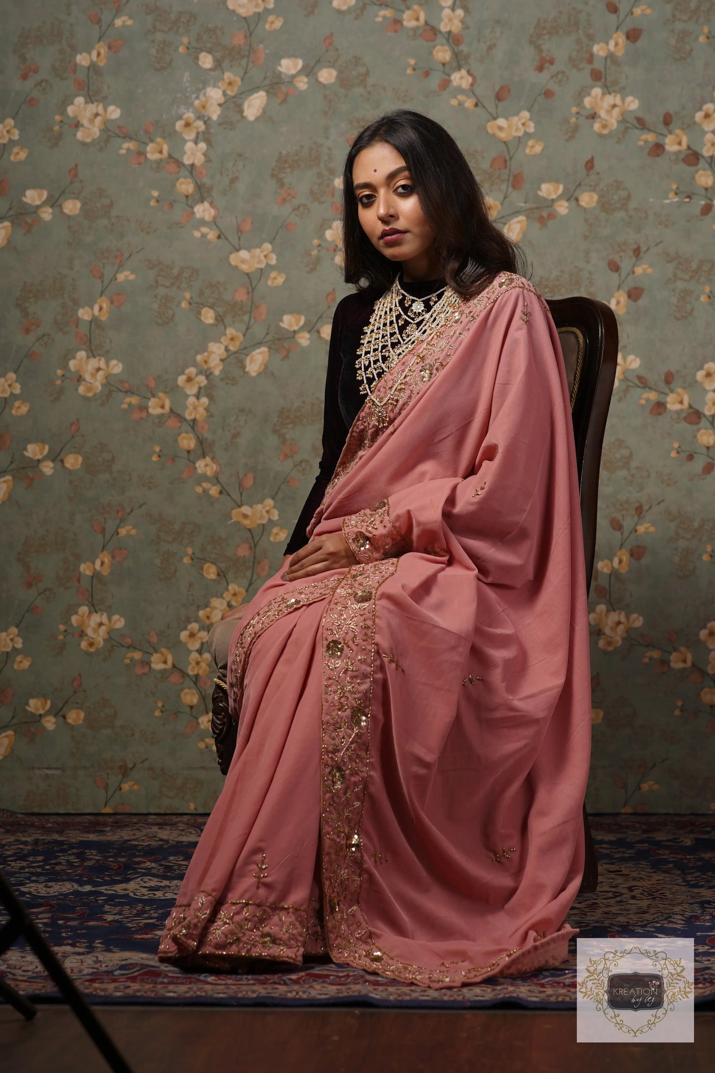 Baby Pink Velvet Anaya Saree kreationbykj