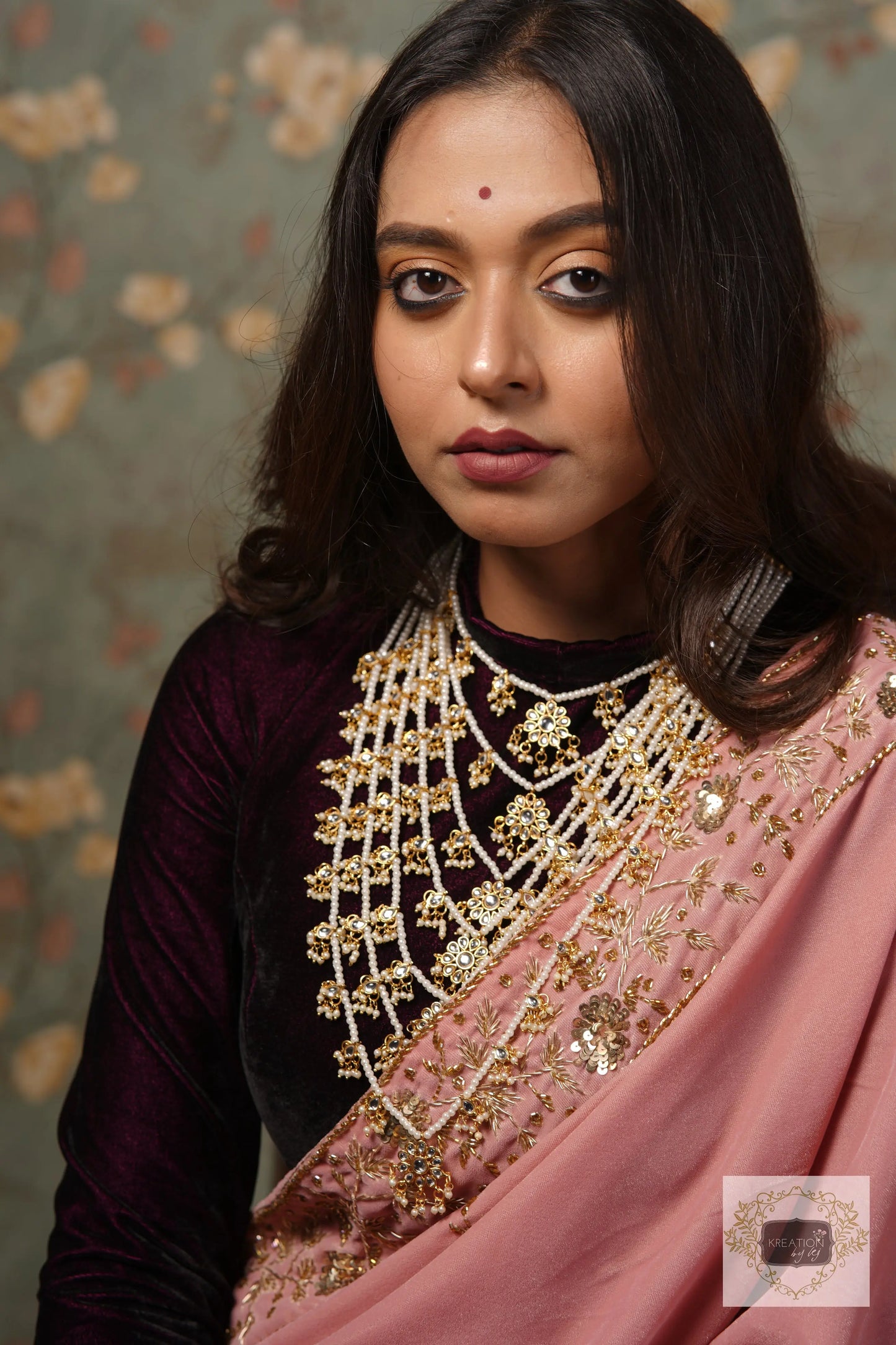 Baby Pink Velvet Anaya Saree kreationbykj