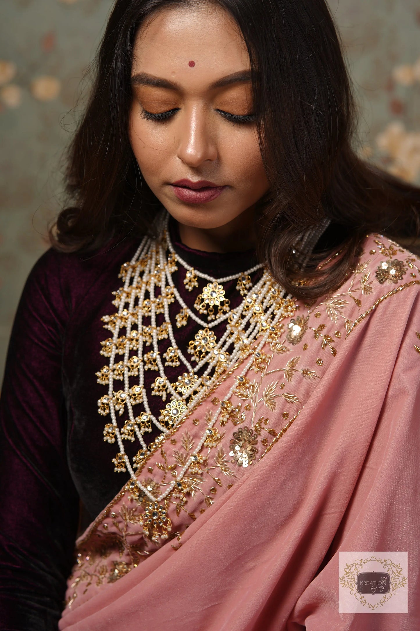 Baby Pink Velvet Anaya Saree kreationbykj