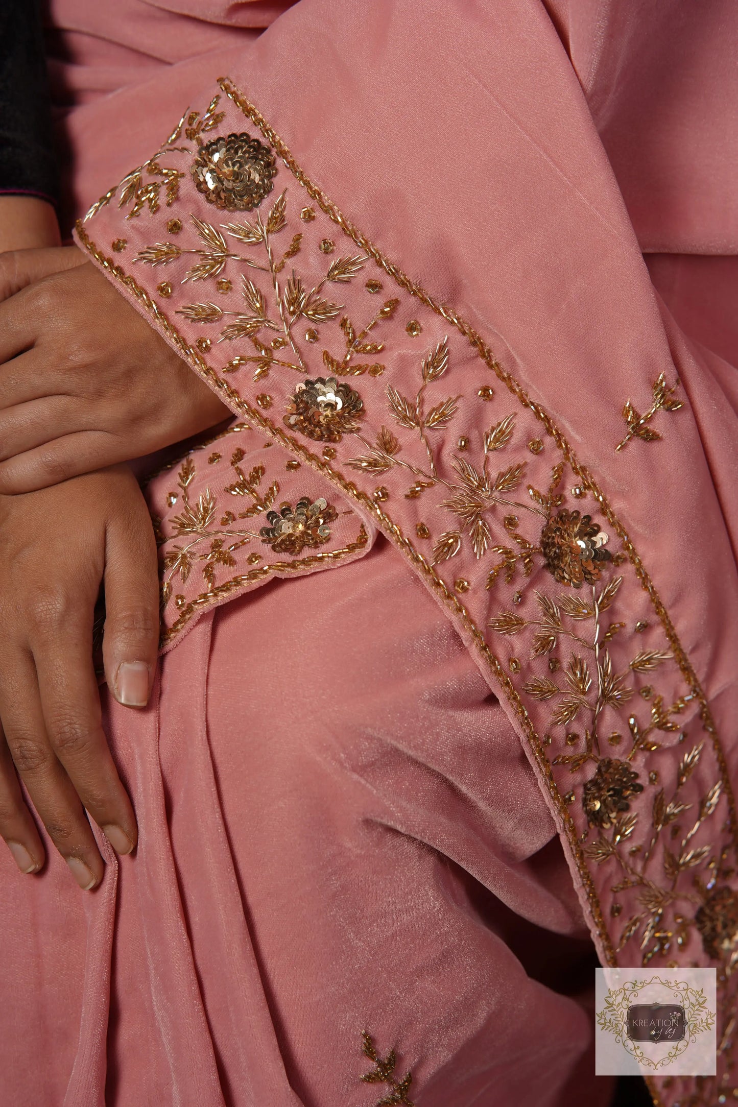 Baby Pink Velvet Anaya Saree kreationbykj