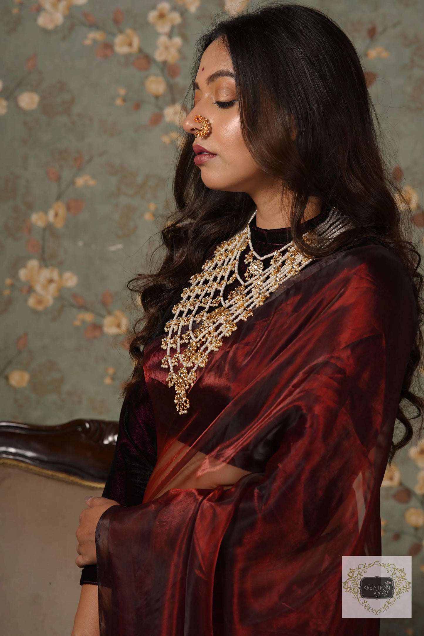 Maroon Glass Tissue Saree kreationbykj.in
