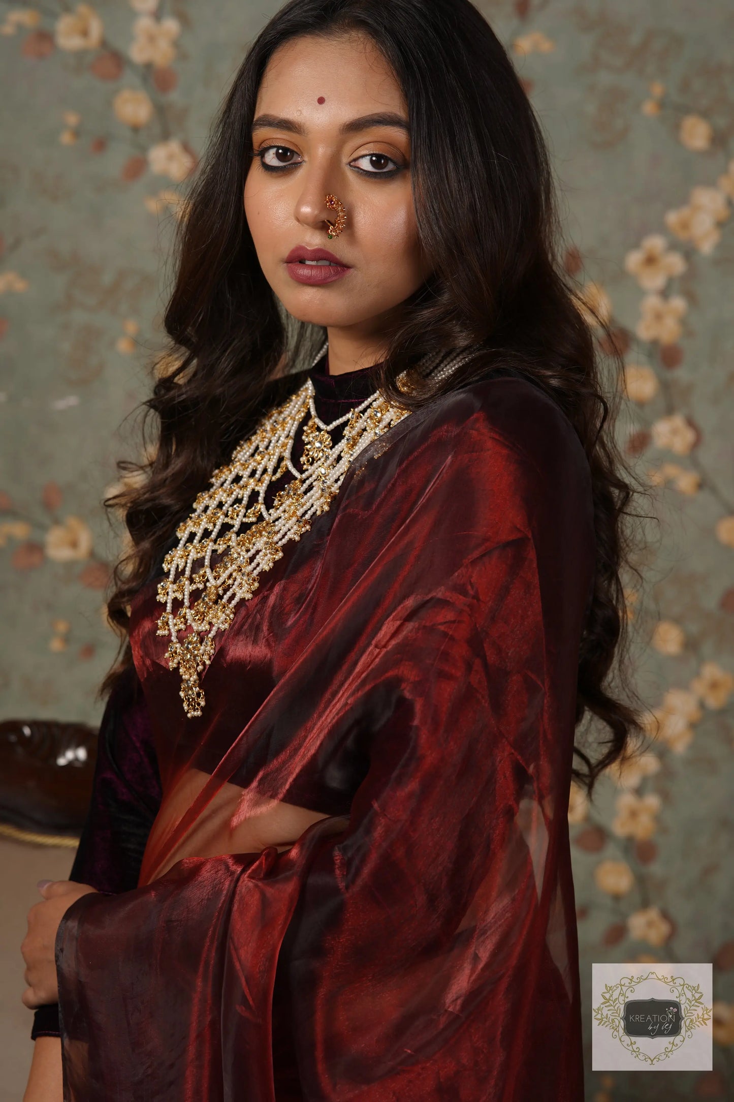 Maroon Glass Tissue Saree kreationbykj.in
