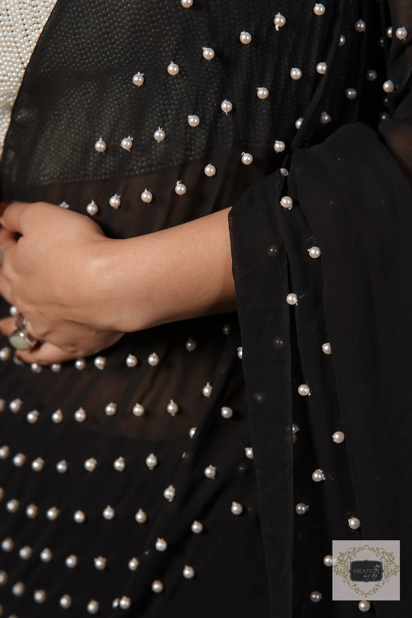Black Pearl Paradise Georgette Cocktail Saree kreationbykj