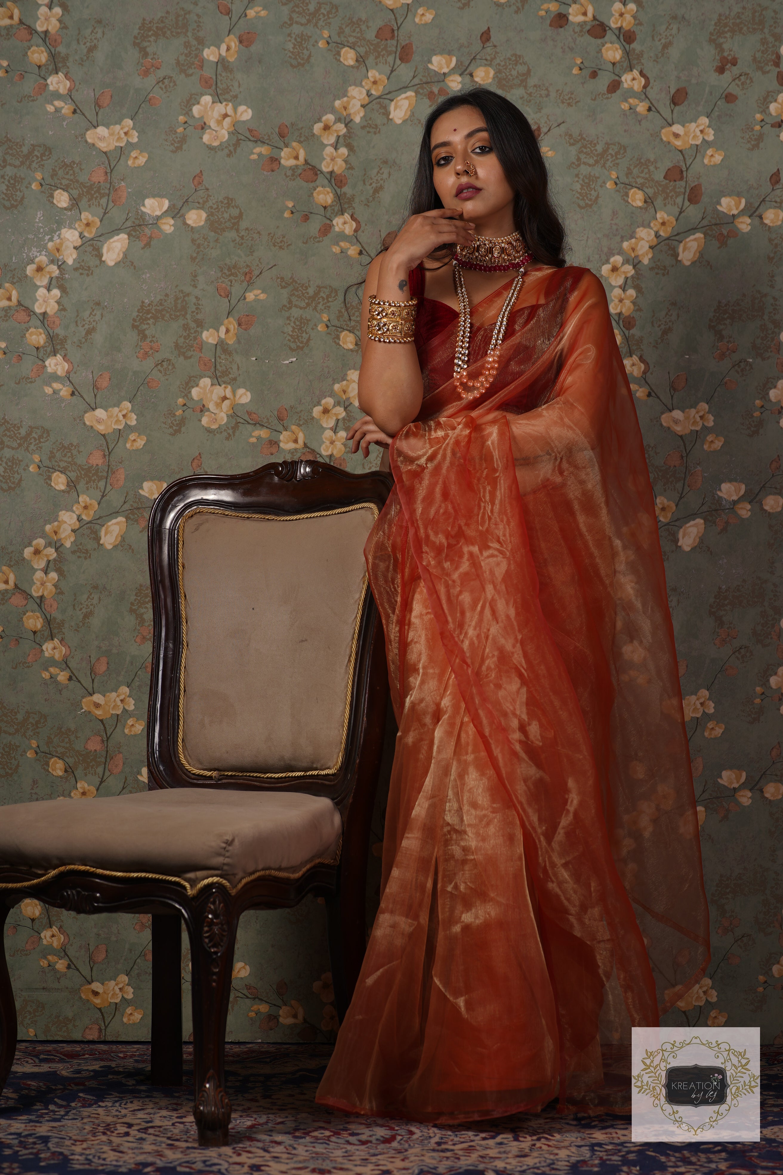 Marigold Glass Tissue Saree kreationbykj