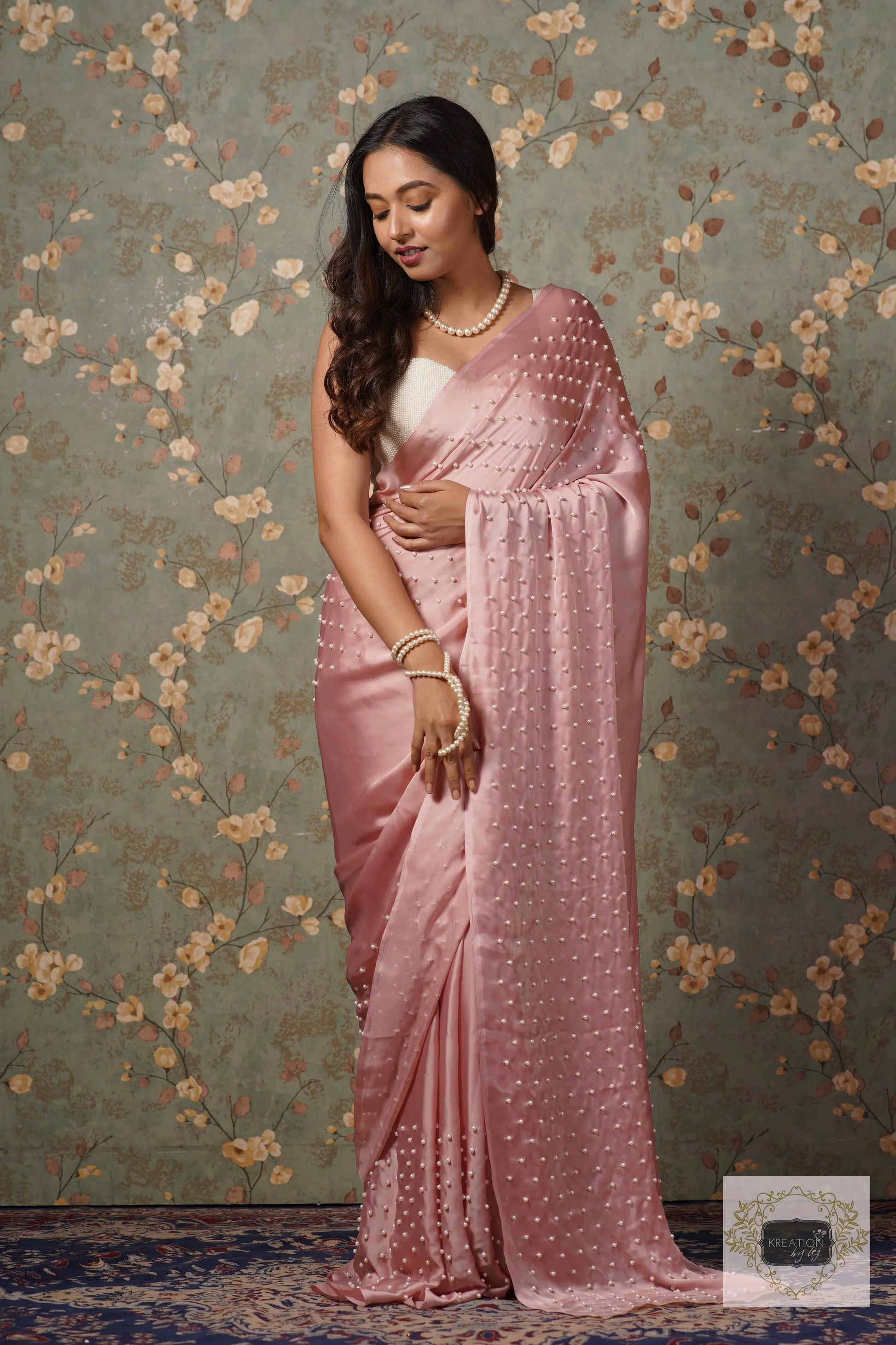 Onion Pink Pearl Paradise Saree kreationbykj